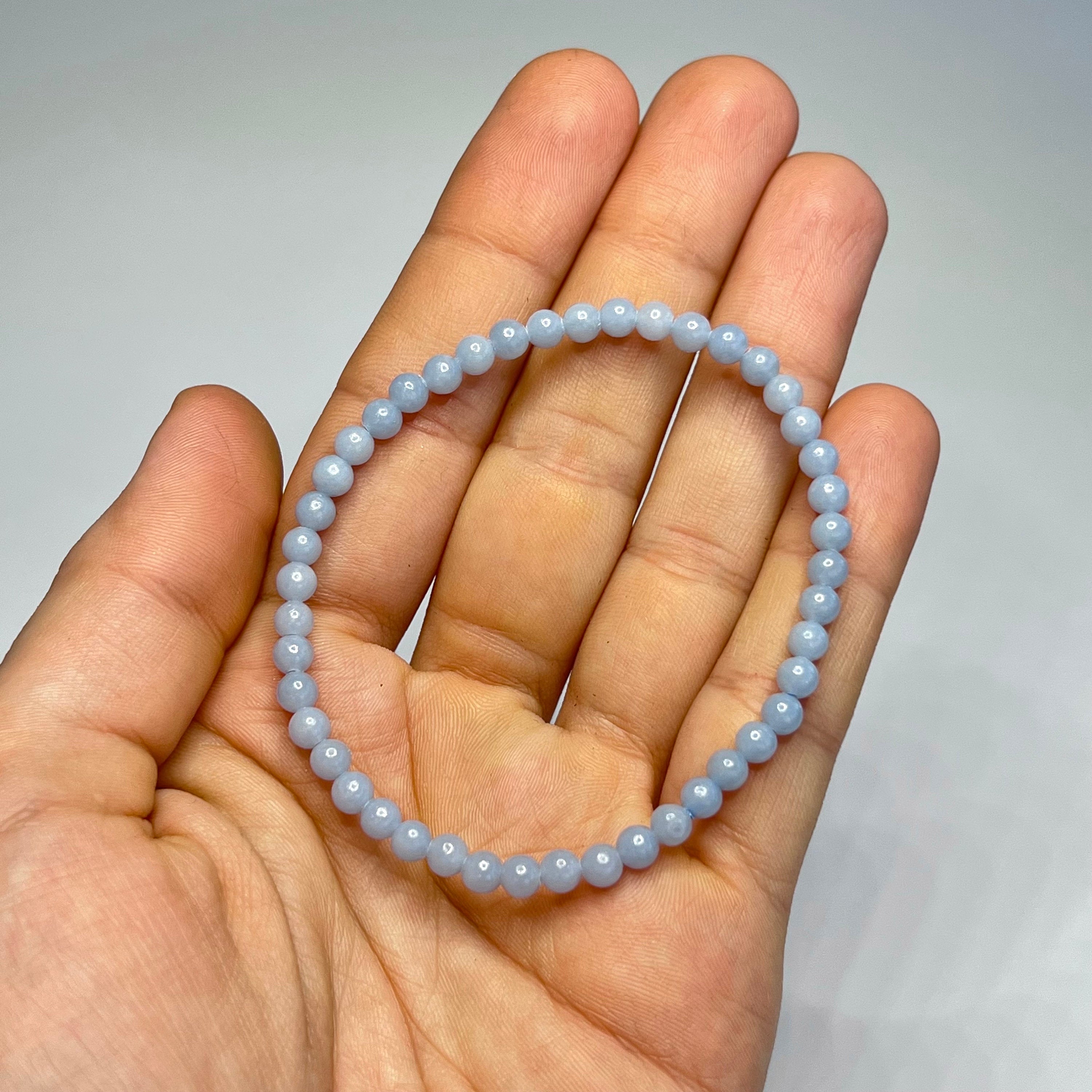 Angelite Crystal Bracelet, 4mm Gemstone Beaded Bracelet