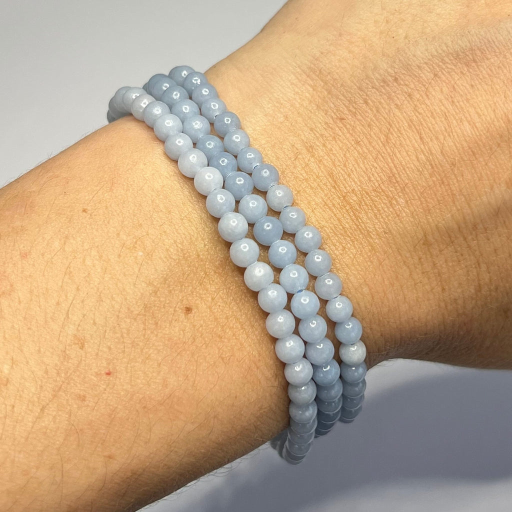 Angelite Crystal Bracelet, 4mm Gemstone Beaded Bracelet