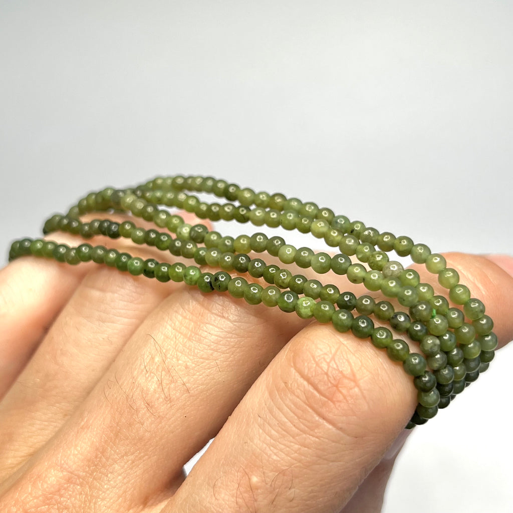 Nephrite Jade Crystal Beaded Bracelet: 3mm-8mm Round Beads