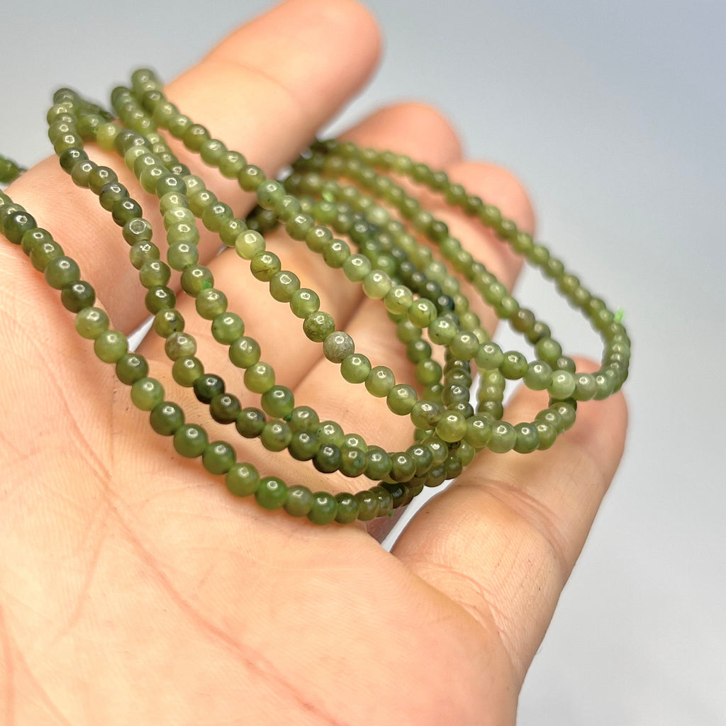 Nephrite Jade Crystal Beaded Bracelet: 3mm-8mm Round Beads