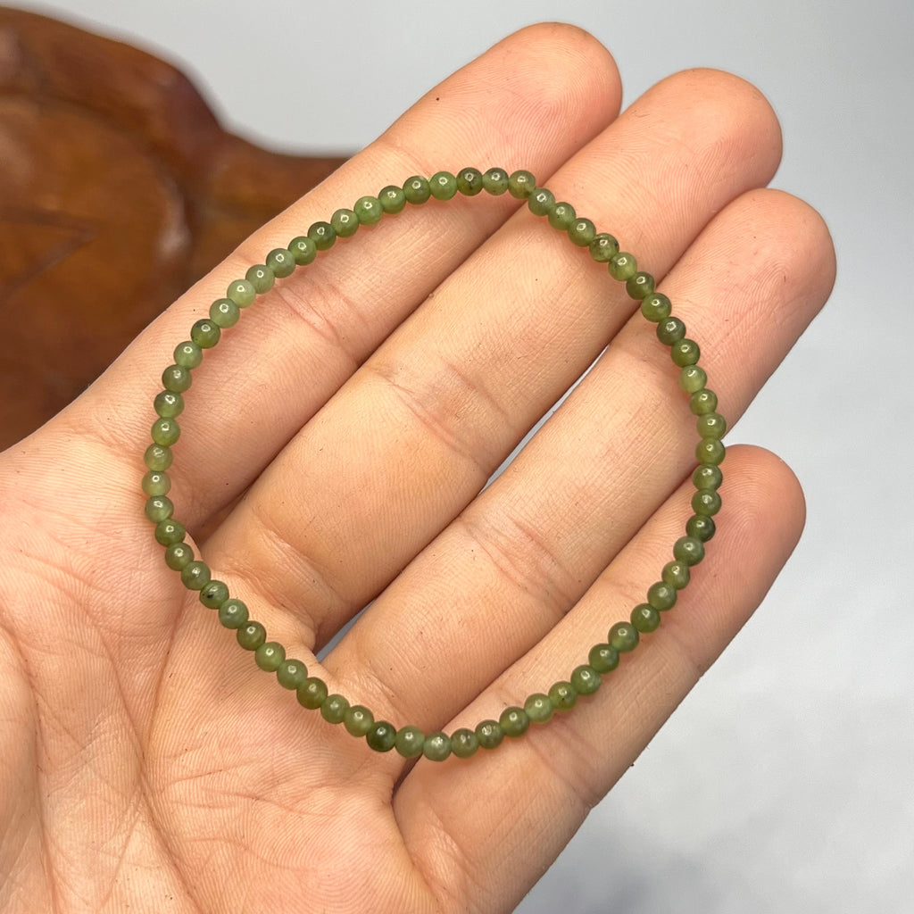 Nephrite Jade Crystal Beaded Bracelet: 3mm-8mm Round Beads