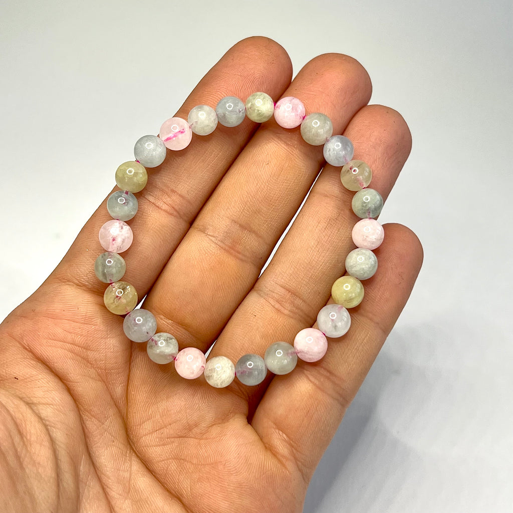 Morganite Beaded Bracelet - Handmade Gemstone Bead Bracelet