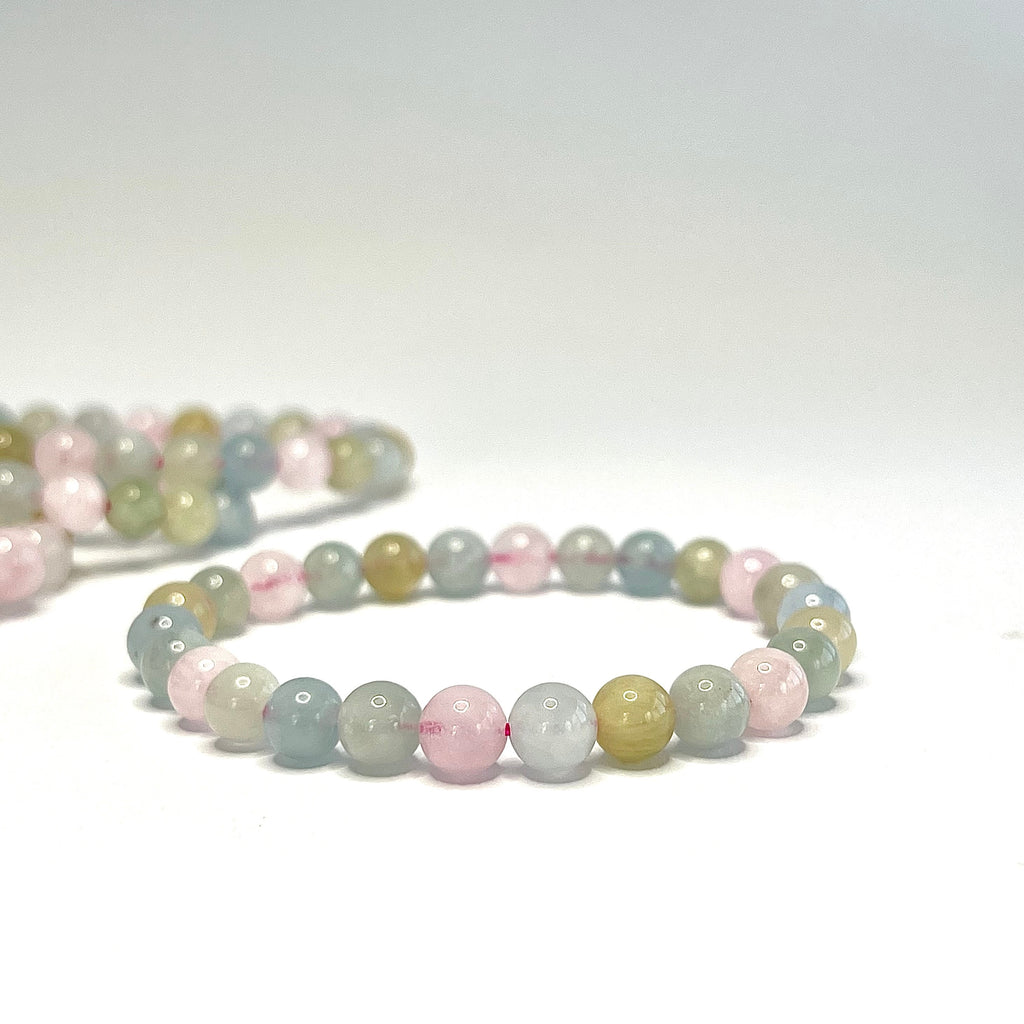 Morganite Beaded Bracelet - Handmade Gemstone Bead Bracelet
