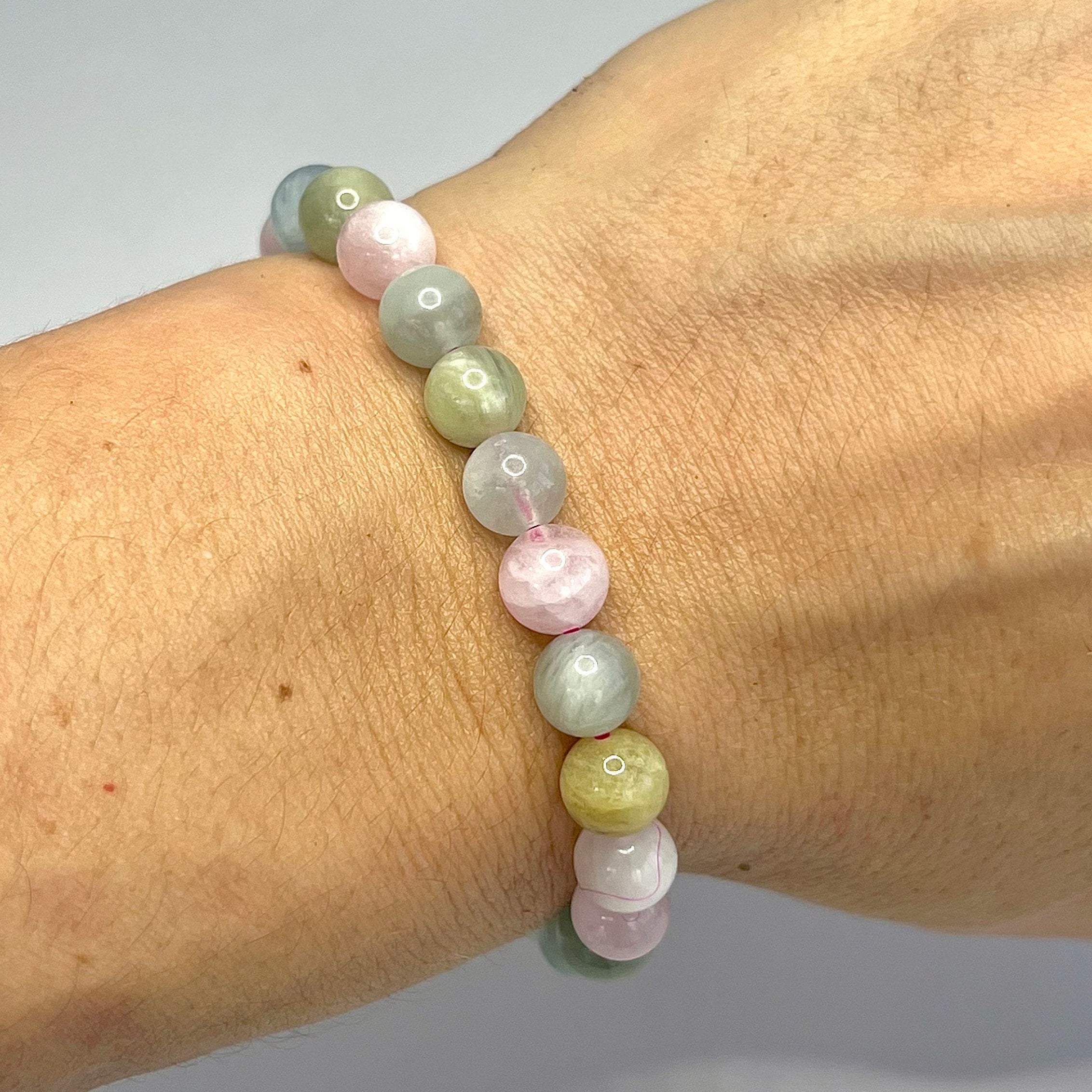 Morganite Beaded Bracelet - Handmade Gemstone Bead Bracelet