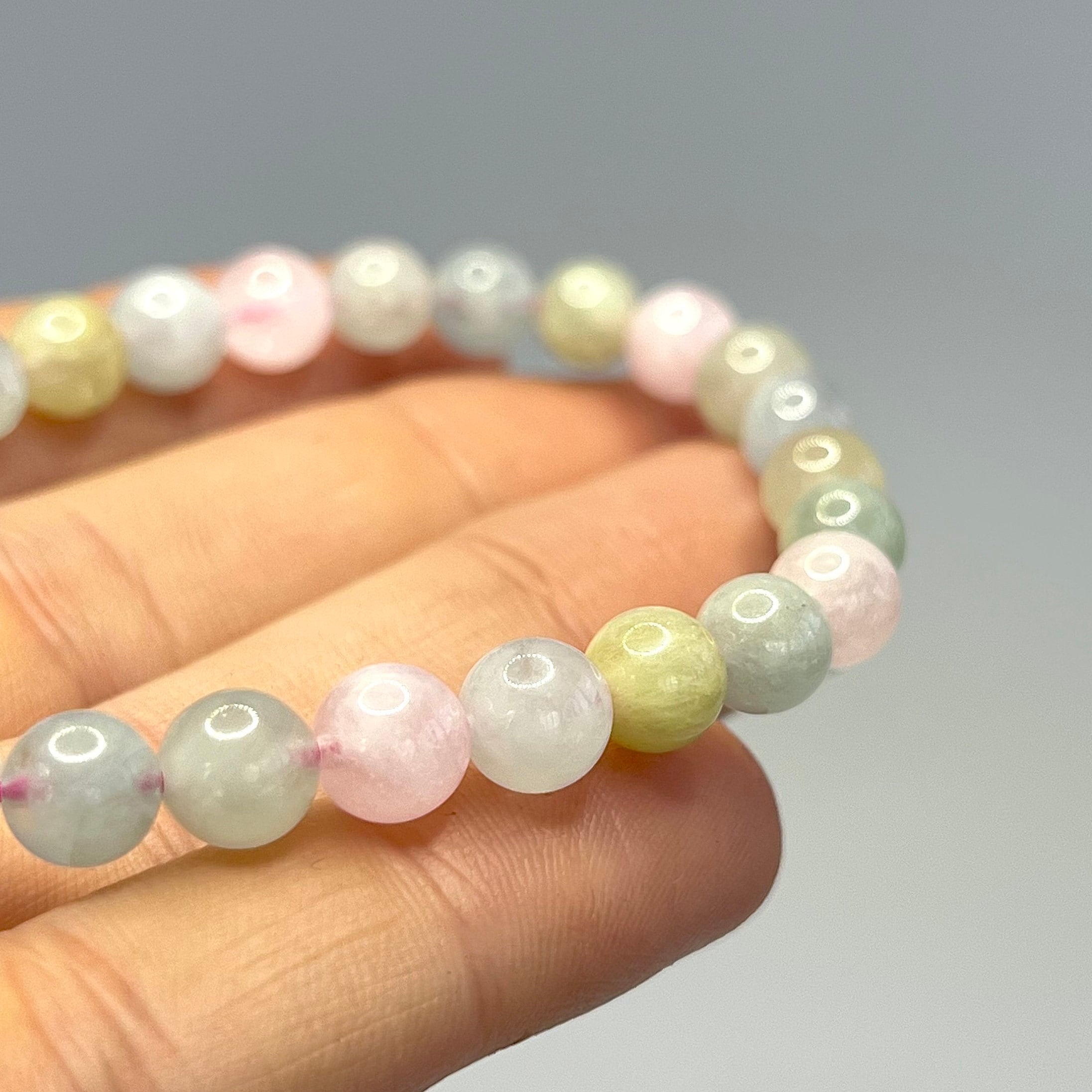 Morganite Beaded Bracelet - Handmade Gemstone Bead Bracelet