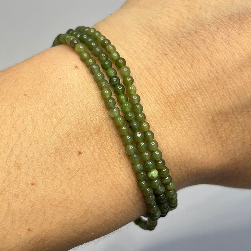 Nephrite Jade Crystal Beaded Bracelet: 3mm-8mm Round Beads
