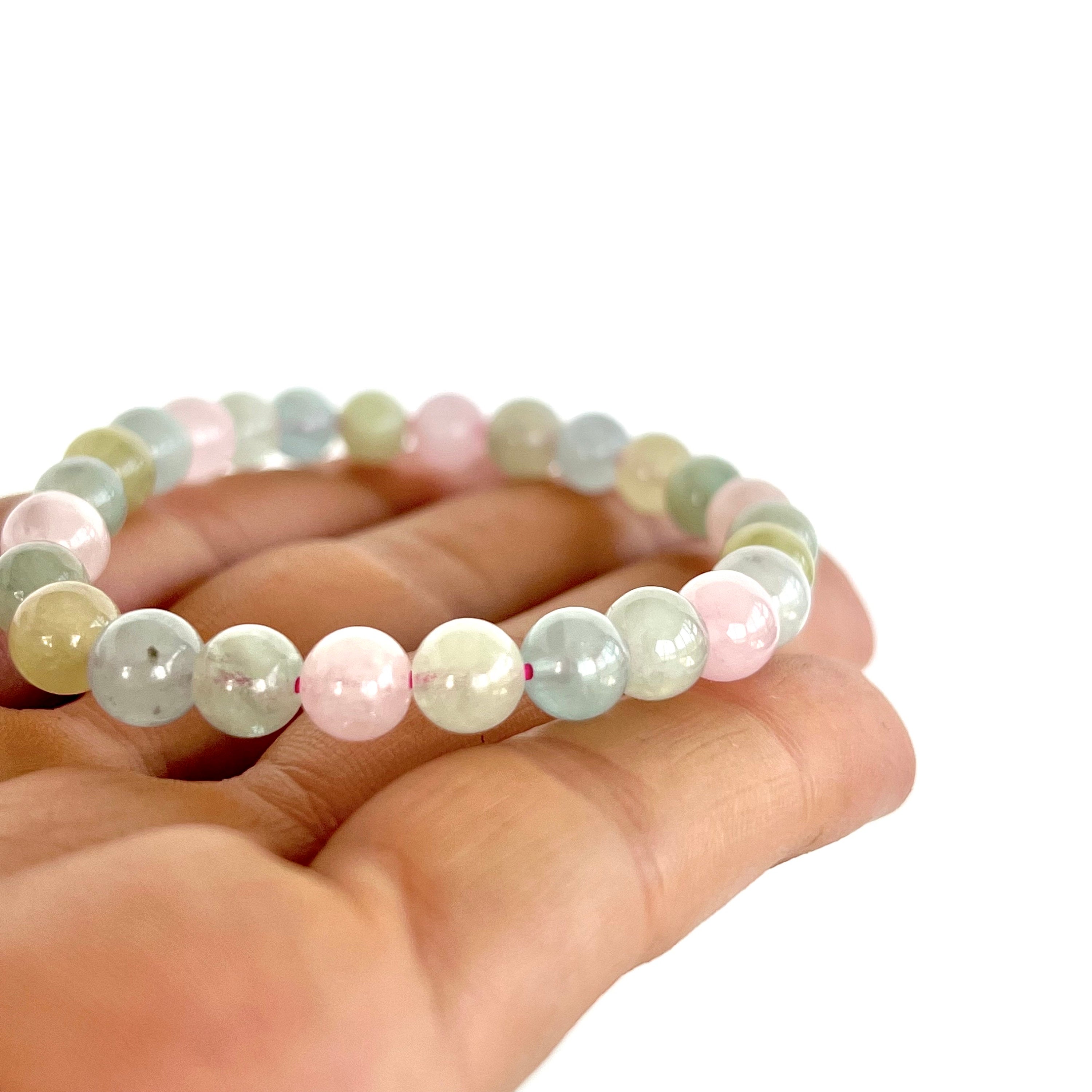 Morganite Beaded Bracelet - Handmade Gemstone Bead Bracelet