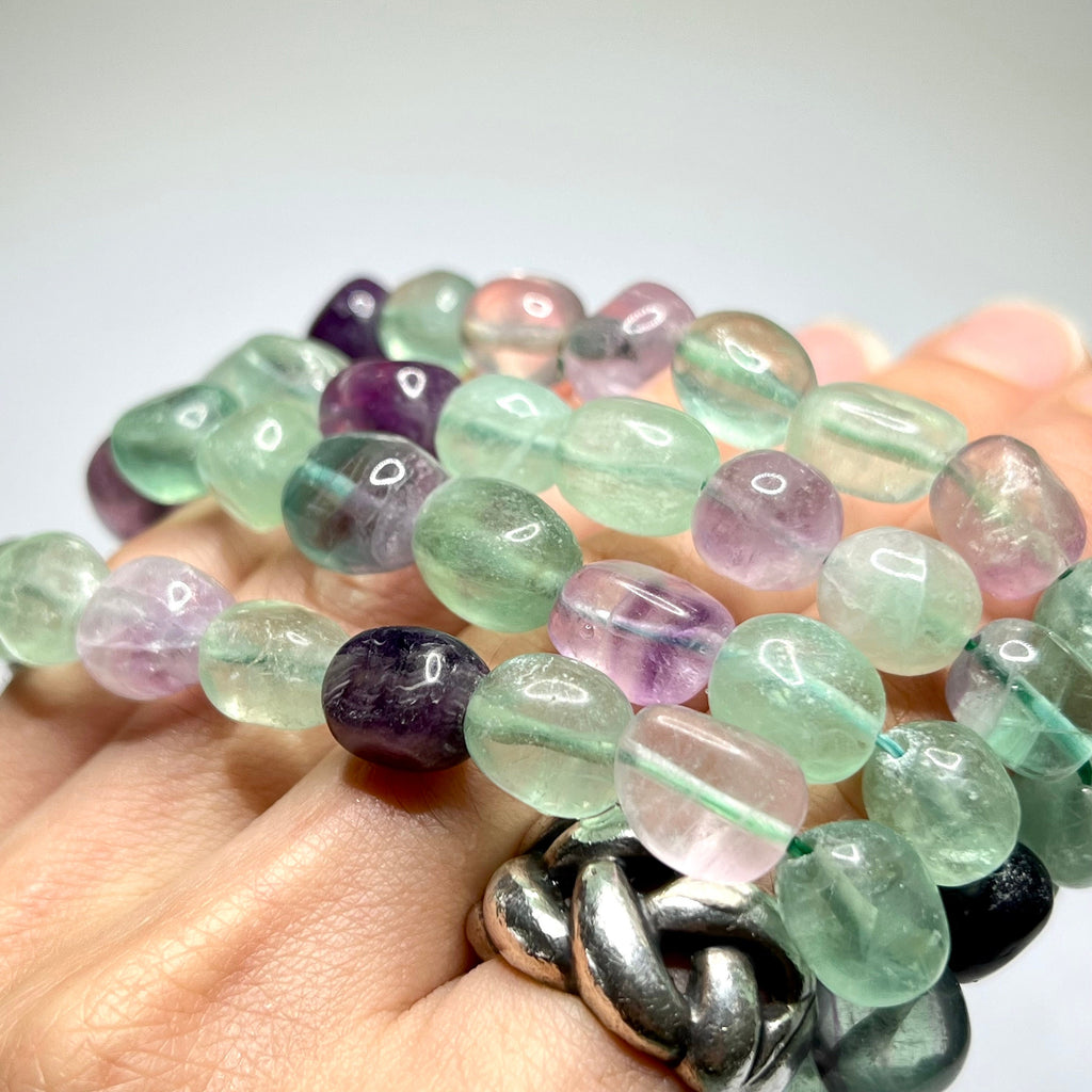 Rainbow Fluorite Crystal Bracelet: 8mm Oval Gemstone Beads