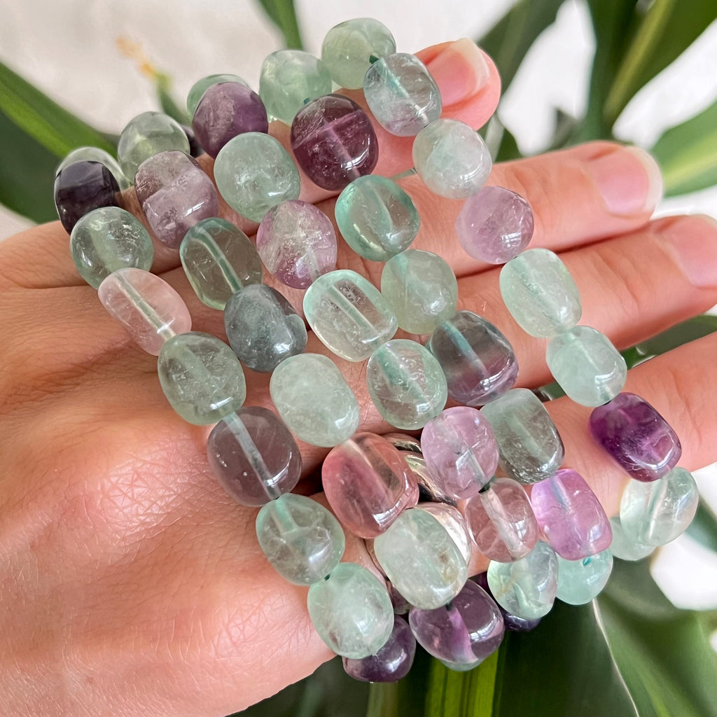 Rainbow Fluorite Crystal Bracelet: 8mm Oval Gemstone Beads