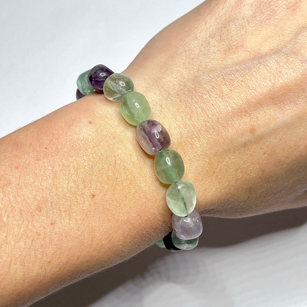 Rainbow Fluorite Crystal Bracelet: 8mm Oval Gemstone Beads