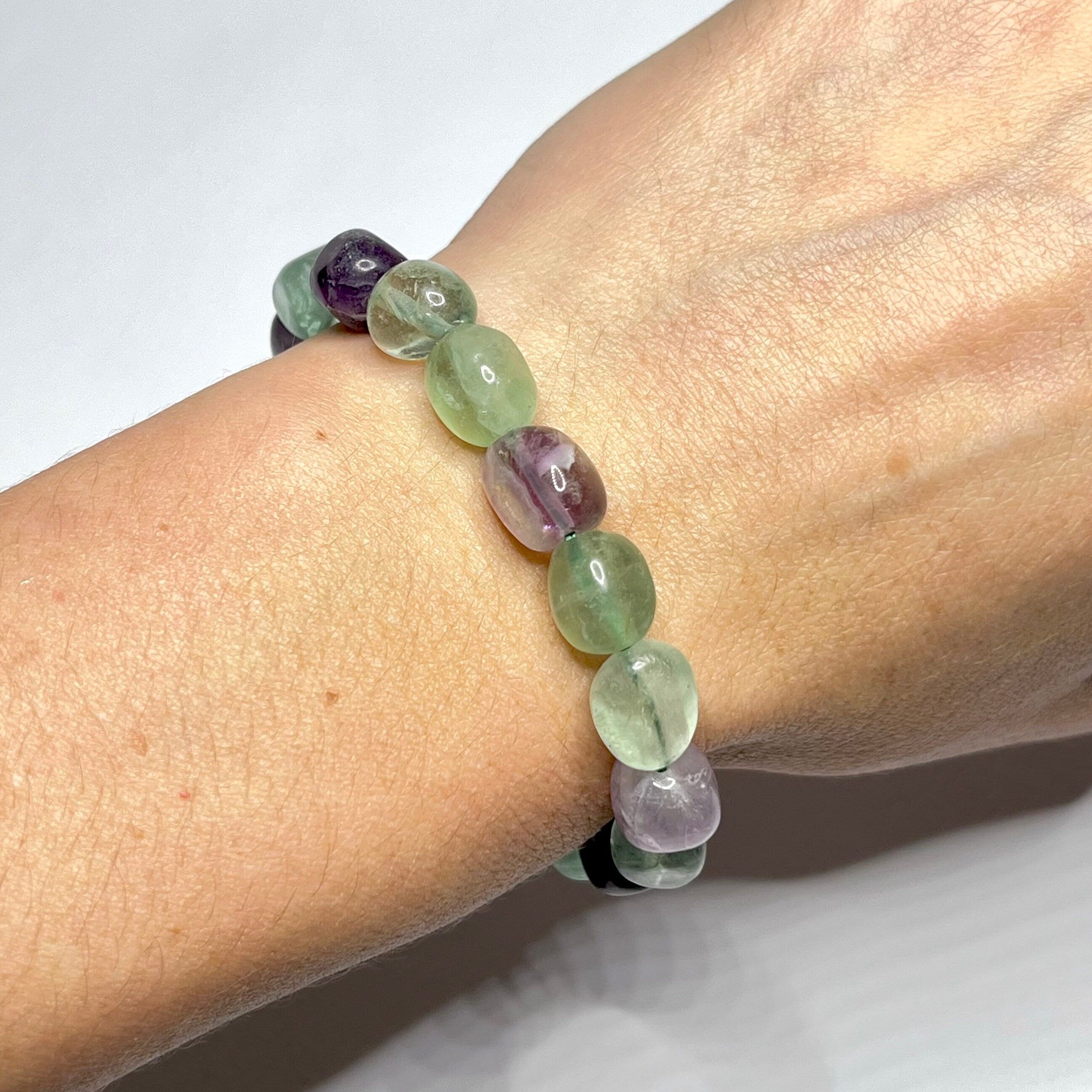 Rainbow Fluorite Crystal Bracelet: 8mm Oval Gemstone Beads