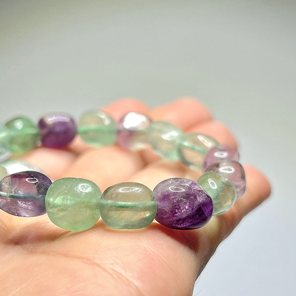 Rainbow Fluorite Crystal Bracelet: 8mm Oval Gemstone Beads