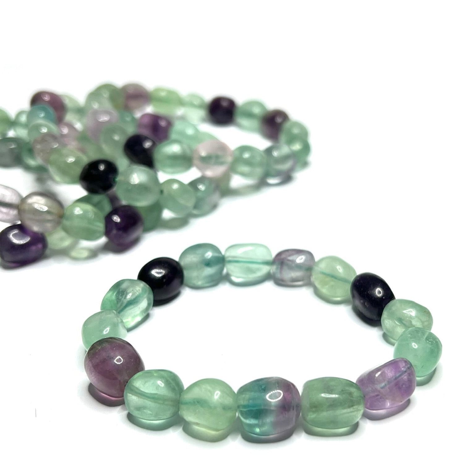 Rainbow Fluorite Crystal Bracelet: 8mm Oval Gemstone Beads