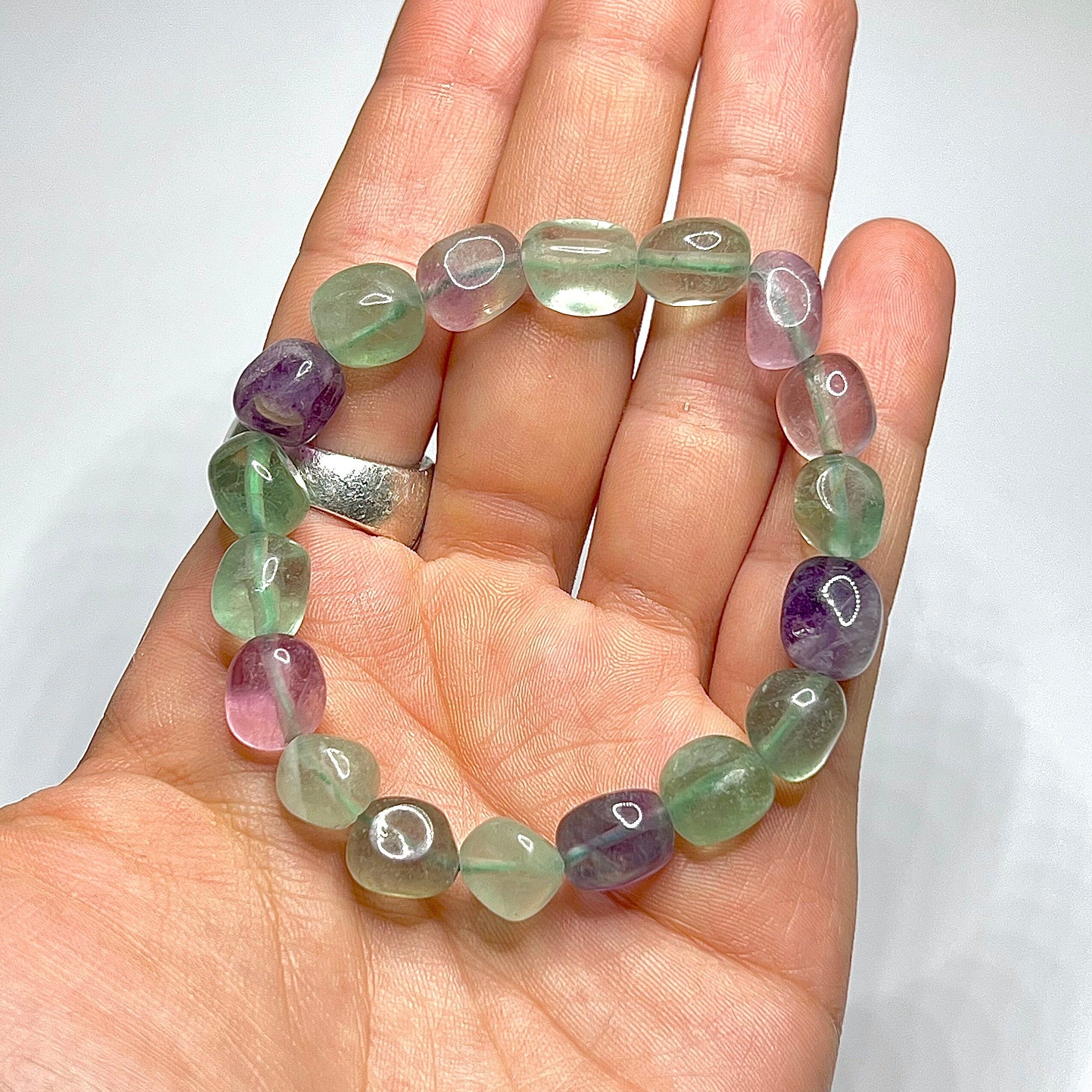Rainbow Fluorite Crystal Bracelet: 8mm Oval Gemstone Beads