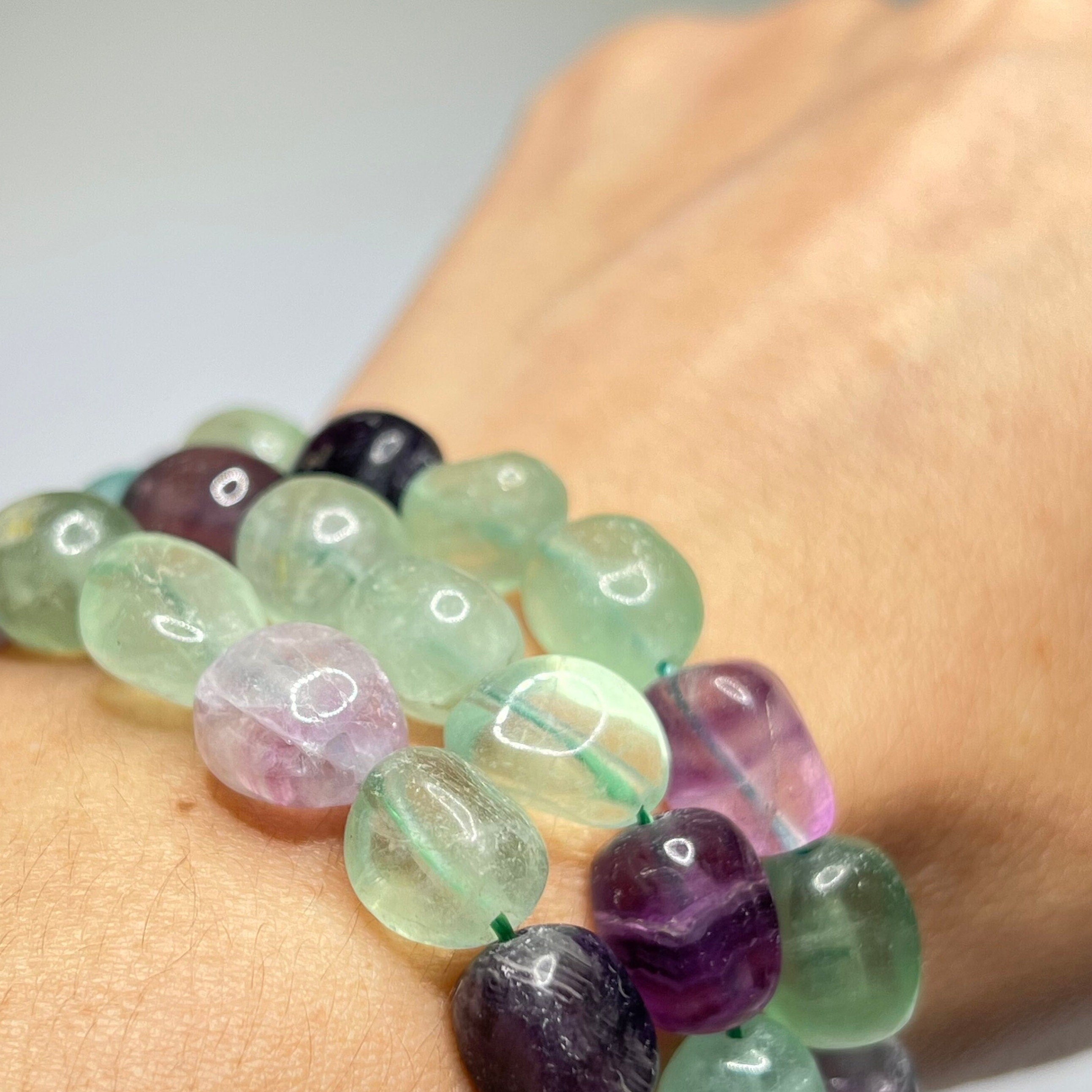 Rainbow Fluorite Crystal Bracelet: 8mm Oval Gemstone Beads