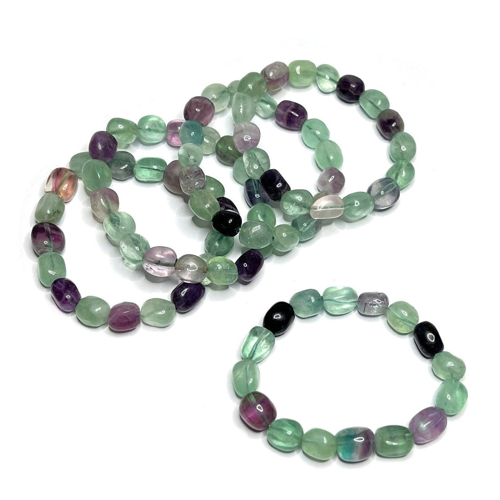 Rainbow Fluorite Crystal Bracelet: 8mm Oval Gemstone Beads