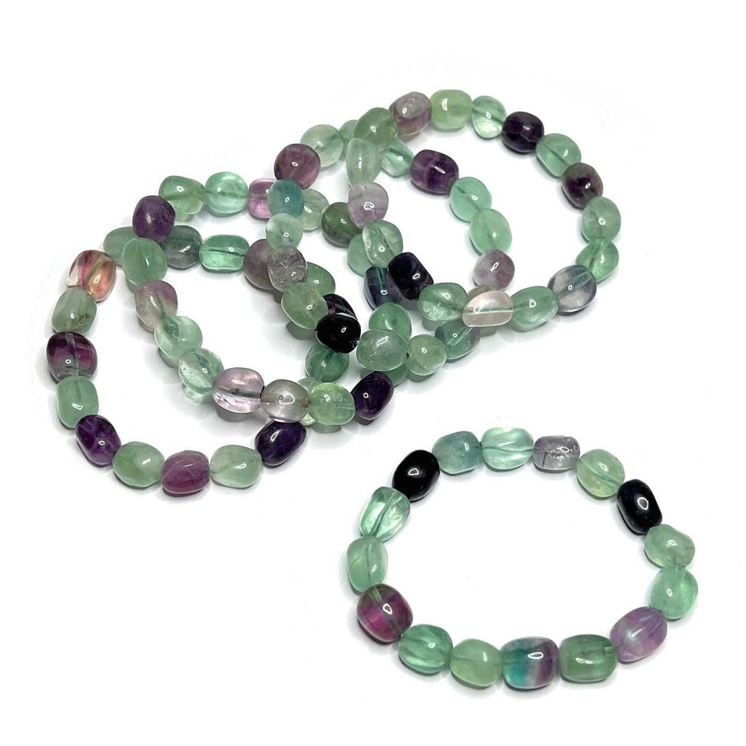 Rainbow Fluorite Crystal Bracelet: 8mm Oval Gemstone Beads