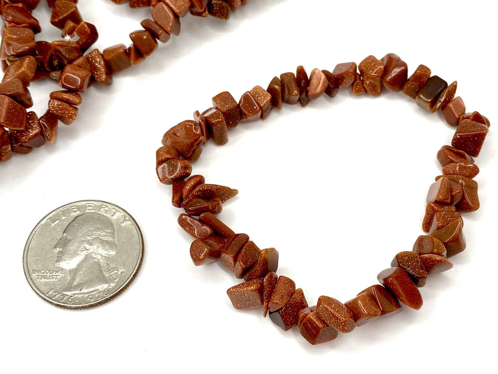 Red Goldstone Beaded Bracelet, Handmade Crystal Chips Stretch Bracelet