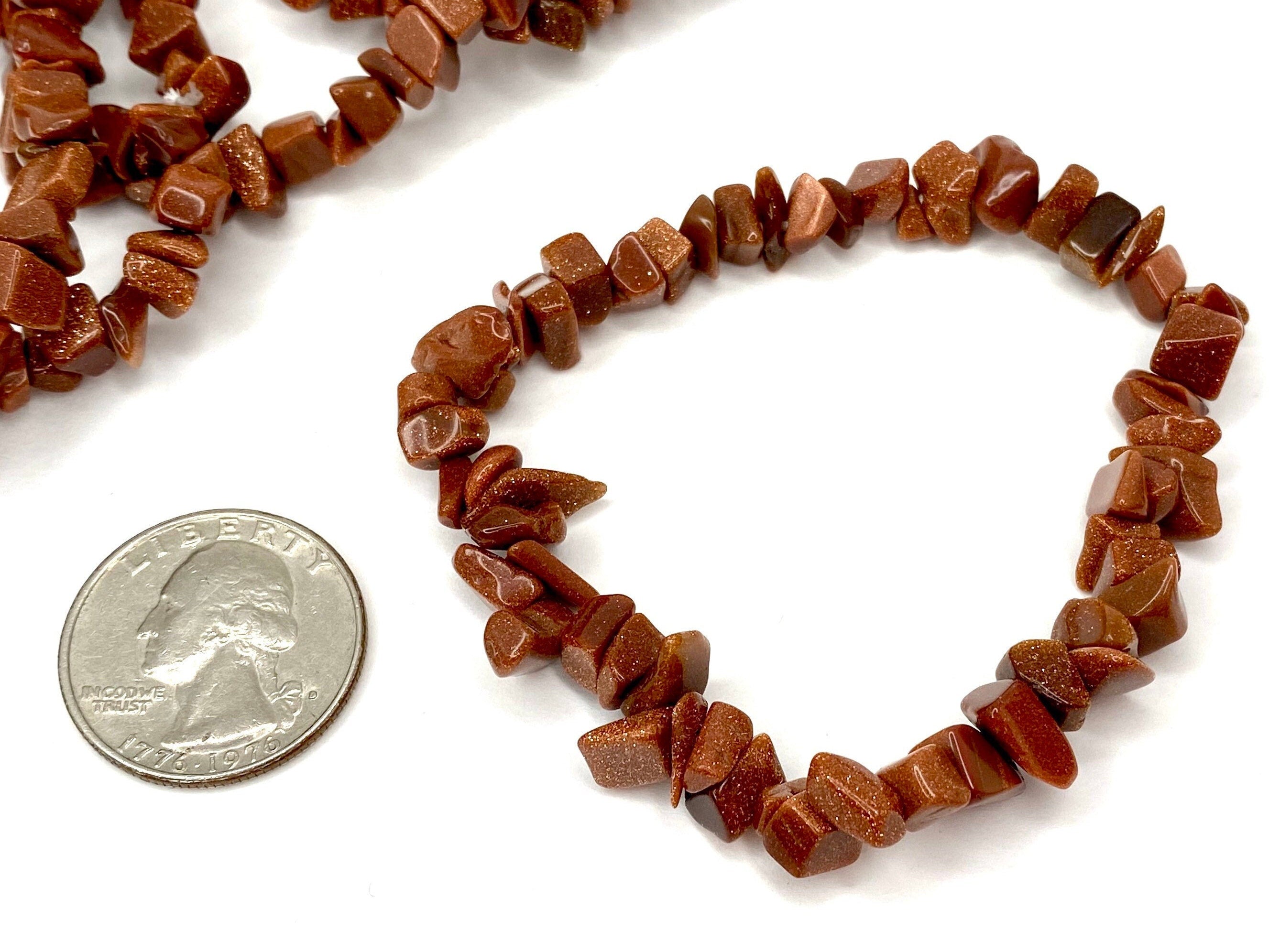 Red Goldstone Beaded Bracelet, Handmade Crystal Chips Stretch Bracelet