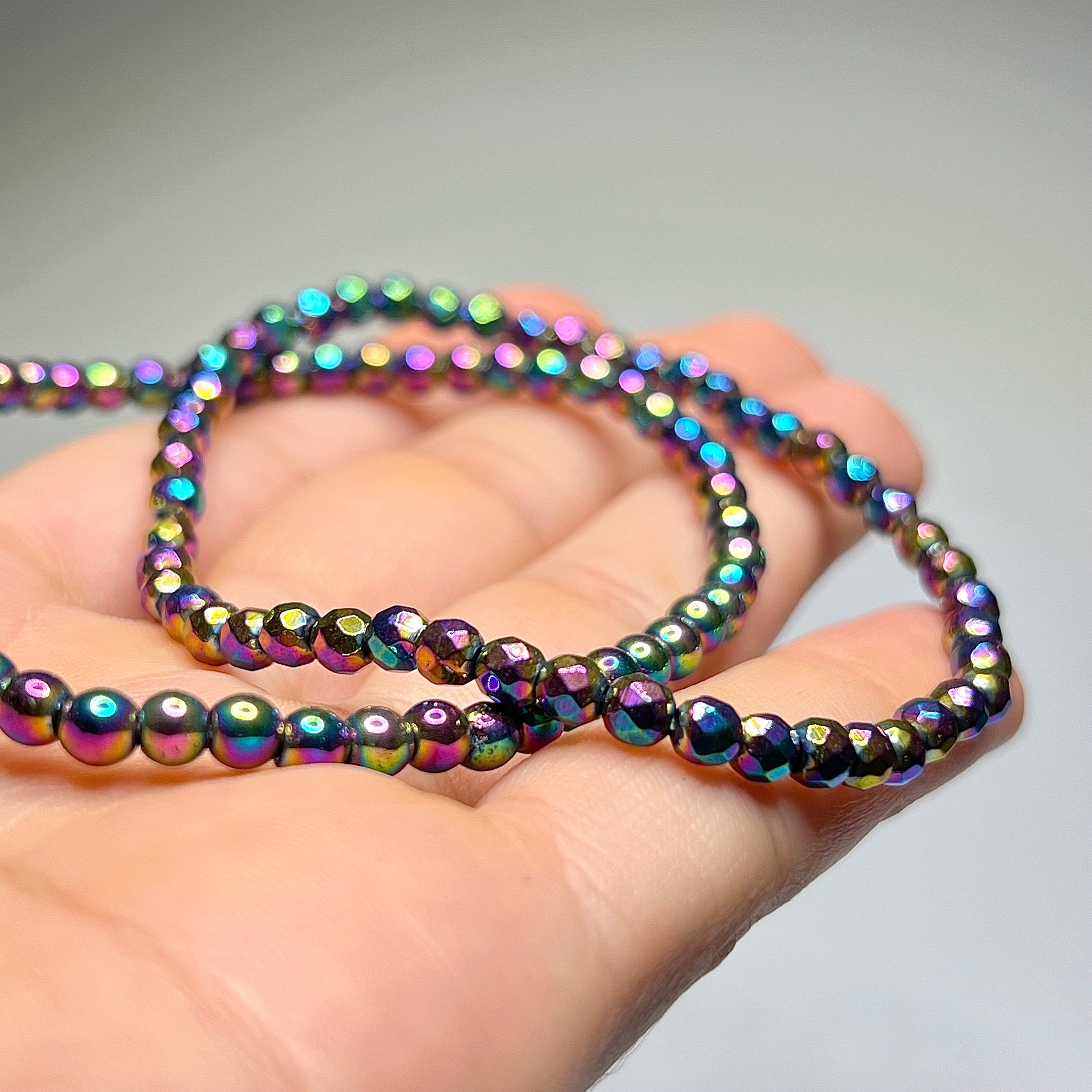 Rainbow Hematite Crystal Bracelet: Titanium Coated Gemstone Bracelet