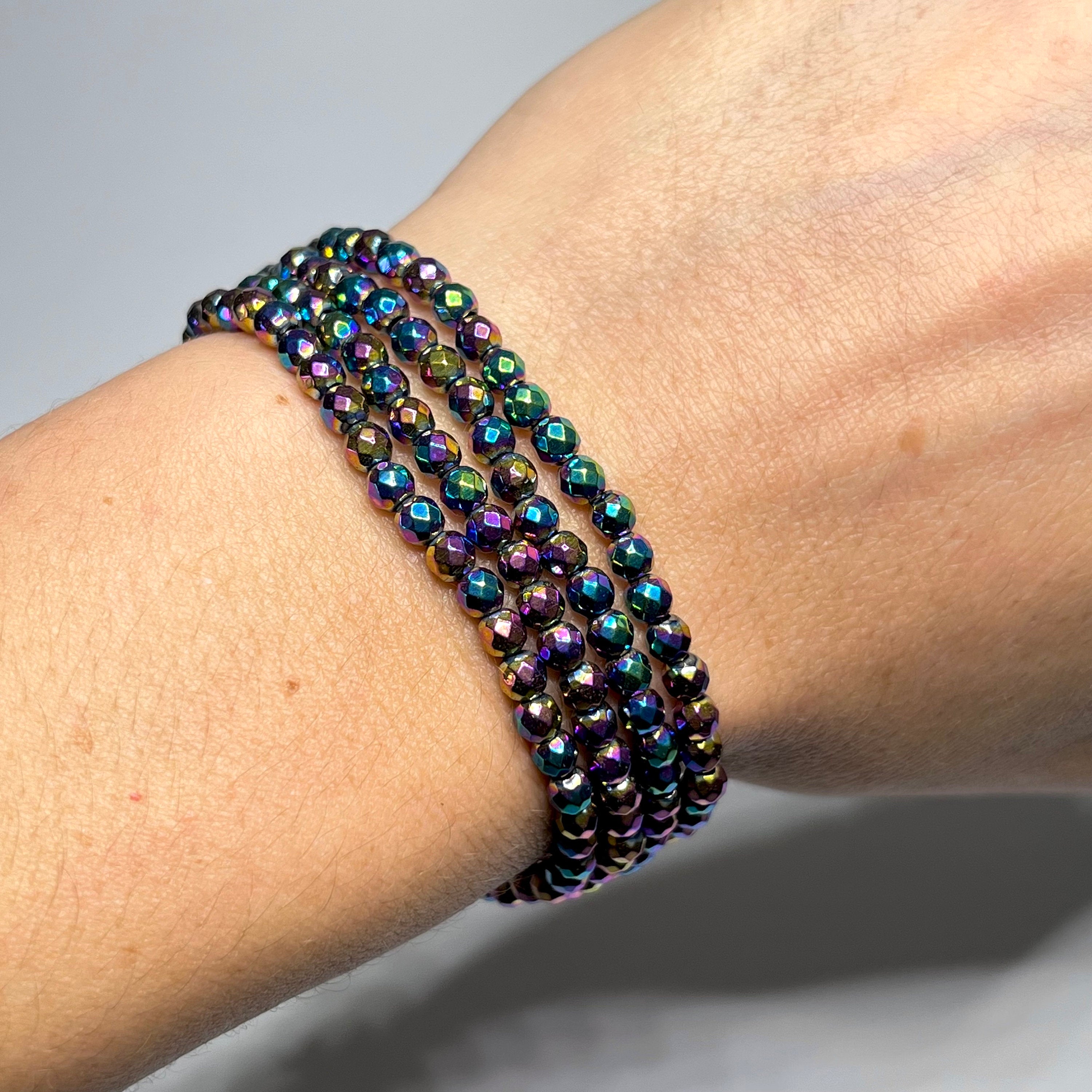Rainbow Hematite Crystal Bracelet: Titanium Coated Gemstone Bracelet