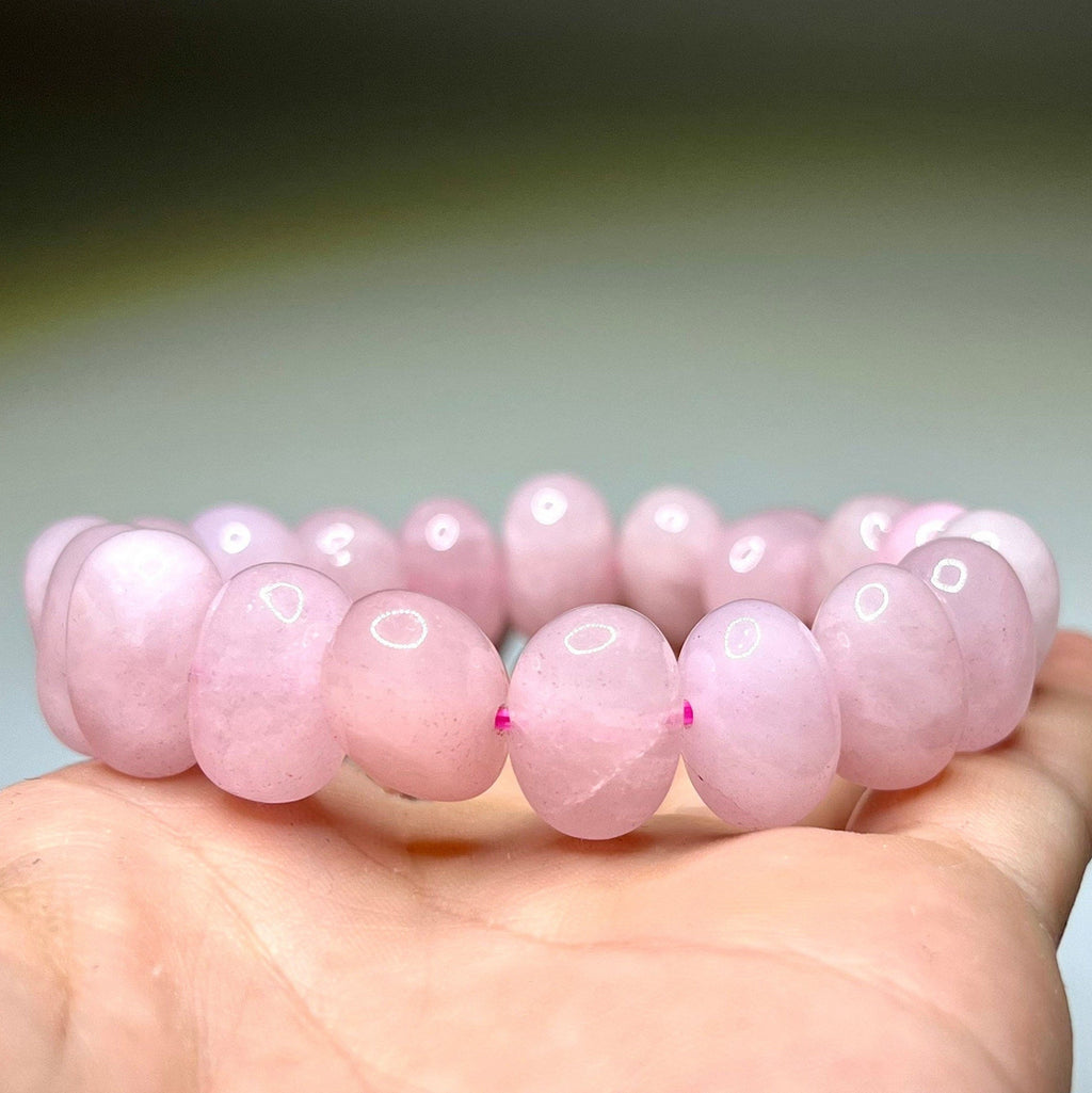 Rose Quartz Jelly Bean Bracelet: 9mm Gemstone Beaded Stretch Bracelet
