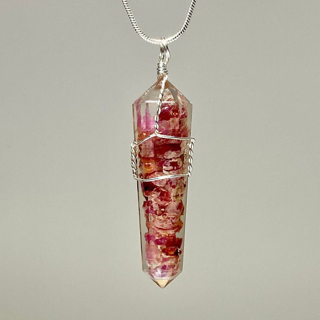 Ruby in Orgonite Wire Wrapped Pendant Necklace