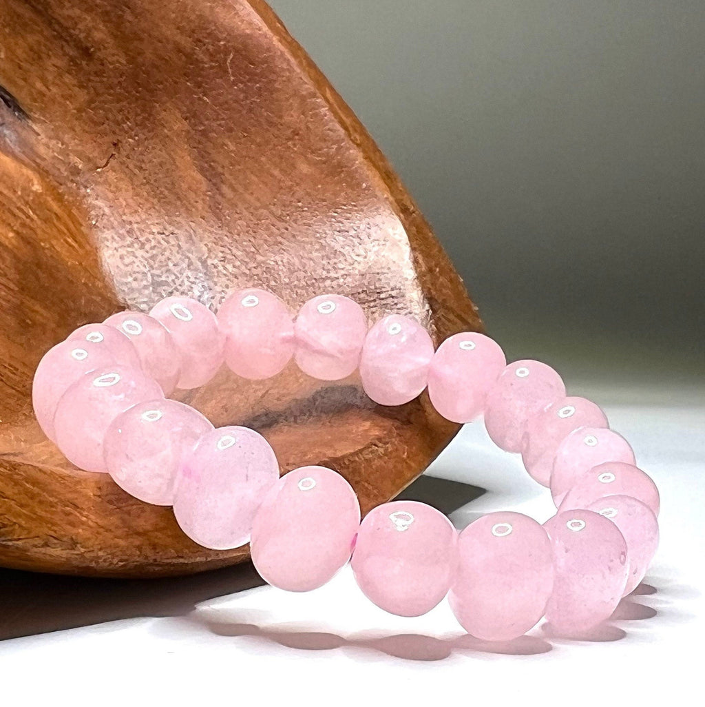 Rose Quartz Jelly Bean Bracelet: 9mm Gemstone Beaded Stretch Bracelet