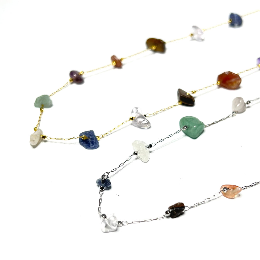 Mixed Crystal Chips Necklace: Gold or Silver Plated, Adjustable Length