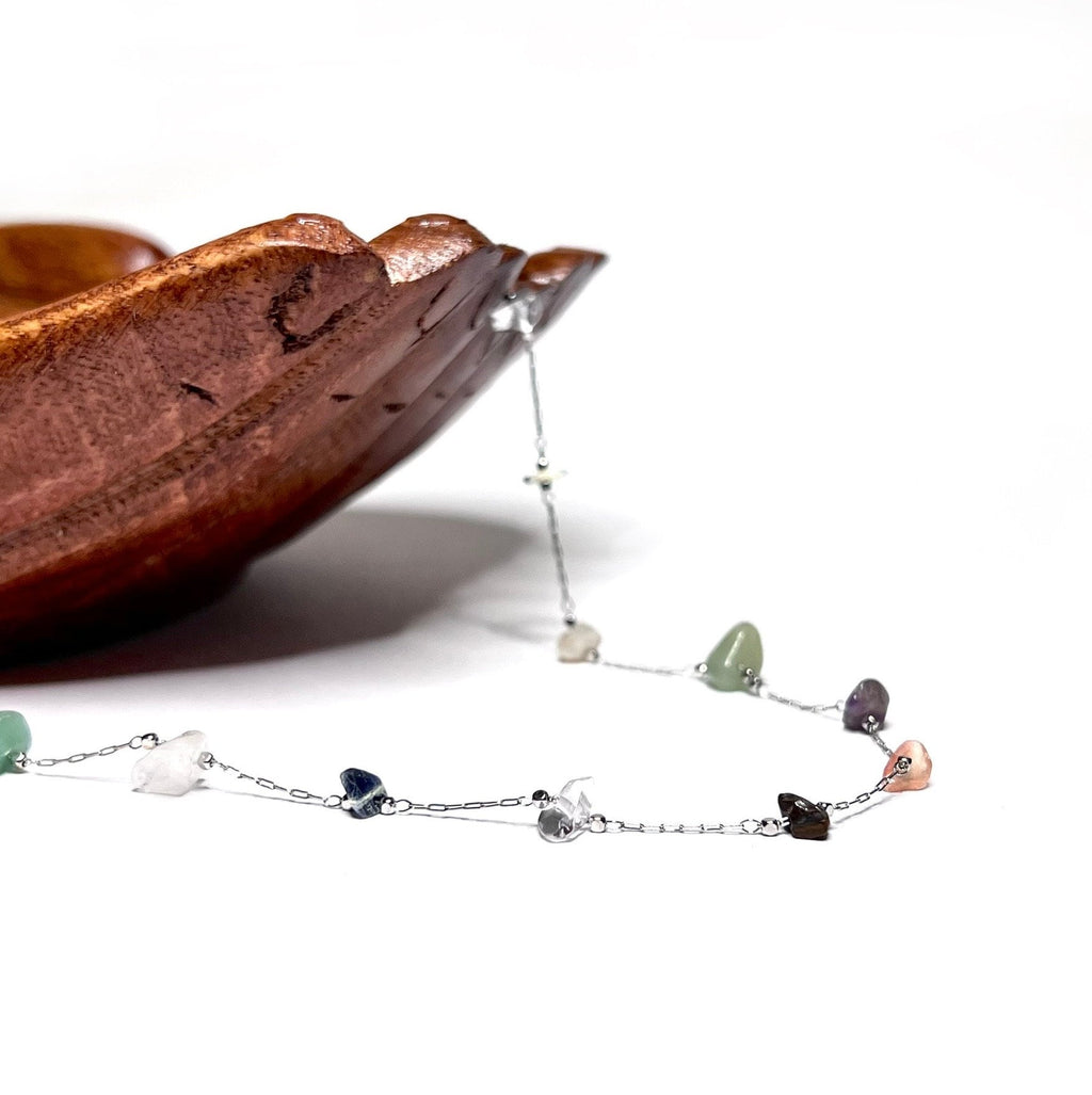 Mixed Crystal Chips Necklace: Gold or Silver Plated, Adjustable Length