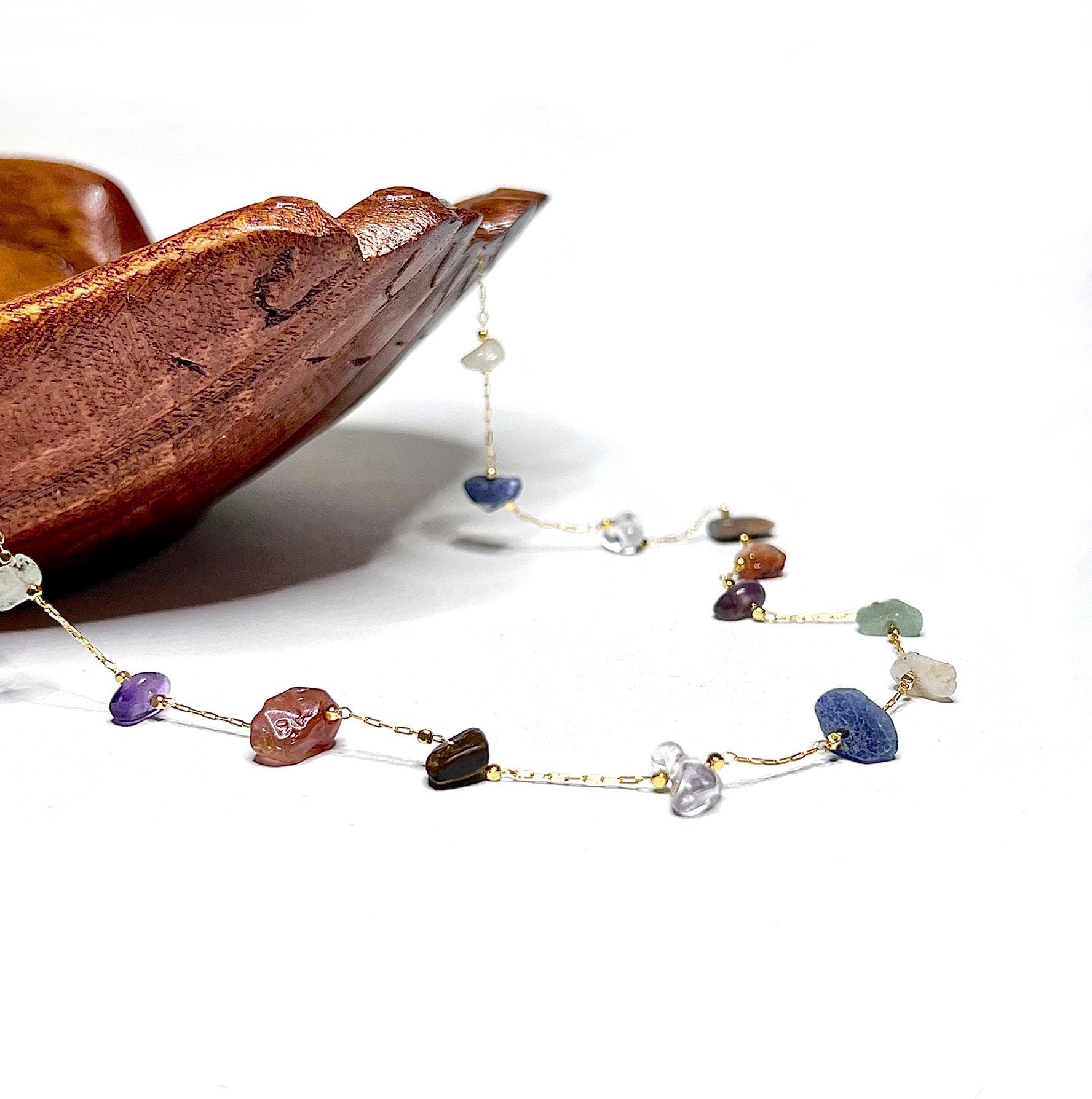 Mixed Crystal Chips Necklace: Gold or Silver Plated, Adjustable Length