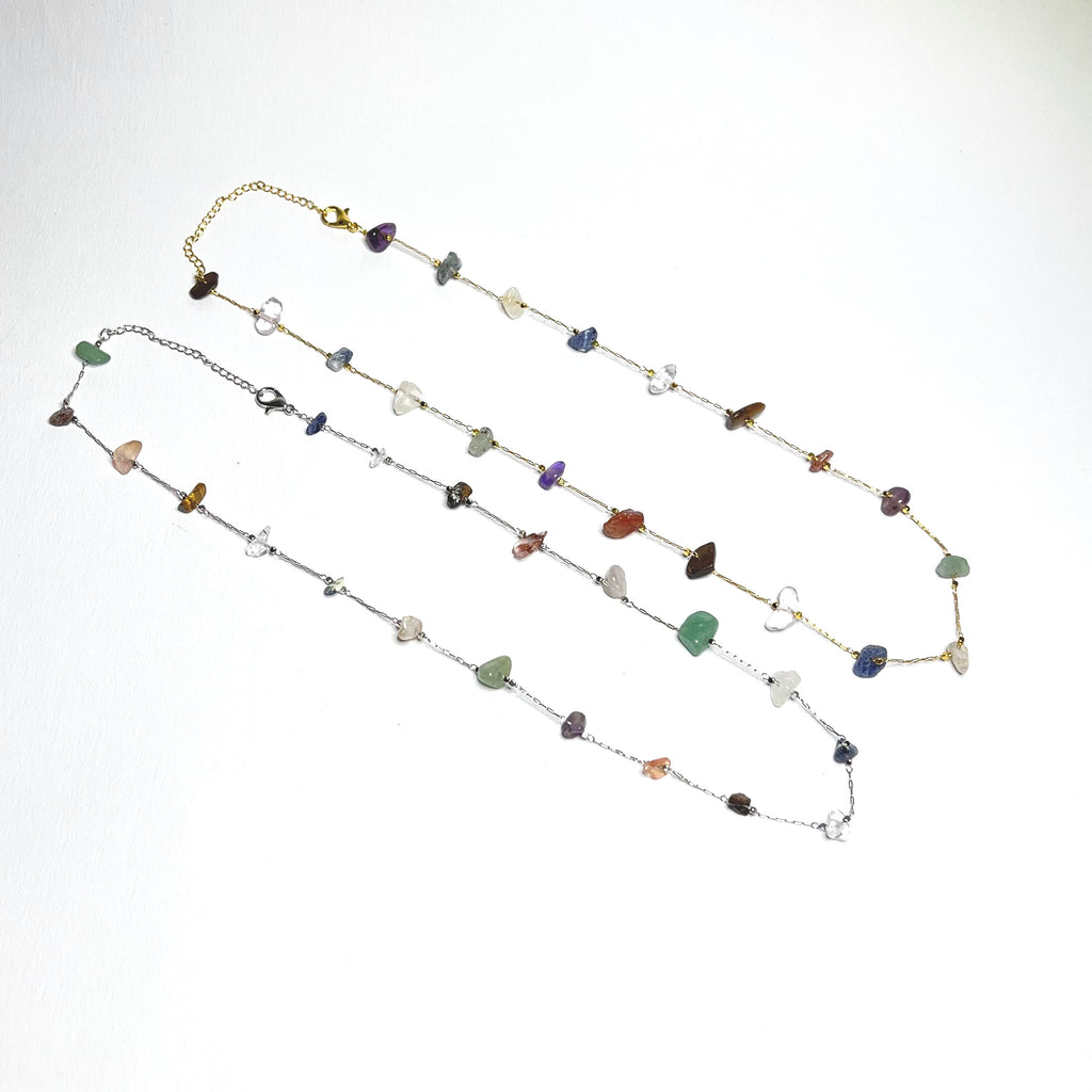 Mixed Crystal Chips Necklace: Gold or Silver Plated, Adjustable Length