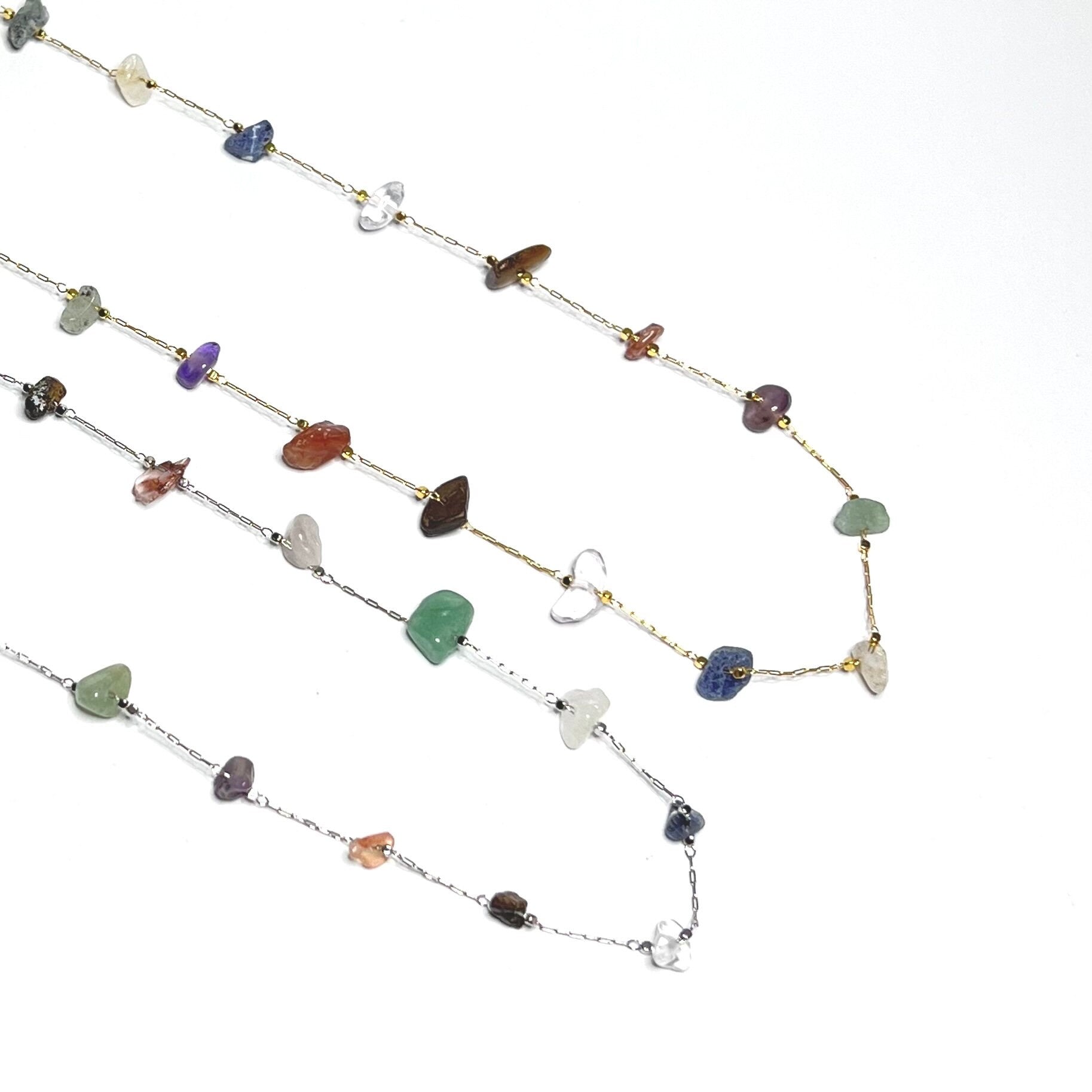 Mixed Crystal Chips Necklace: Gold or Silver Plated, Adjustable Length