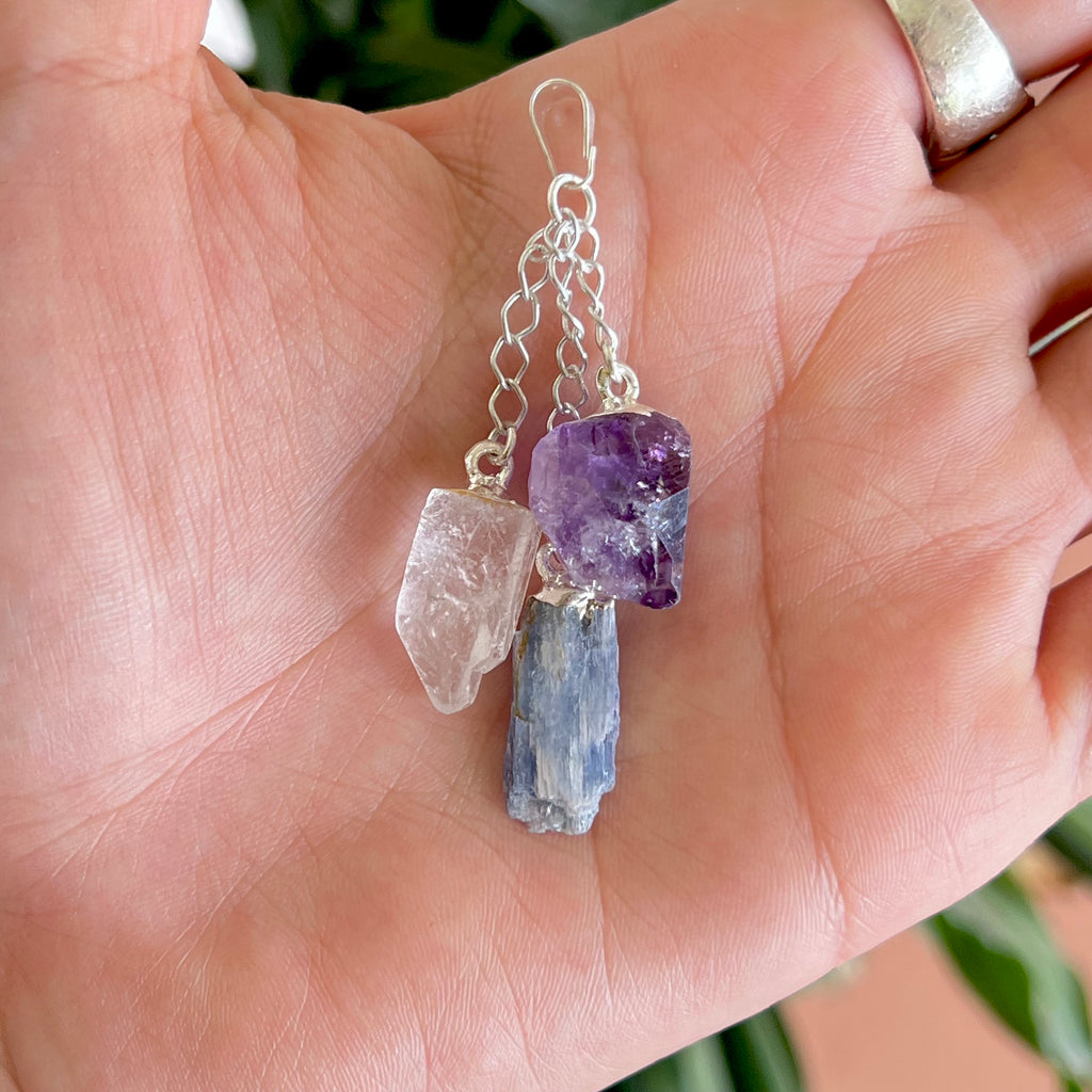 Amethyst Kyanite Quartz Point Pendant Necklace with Chain