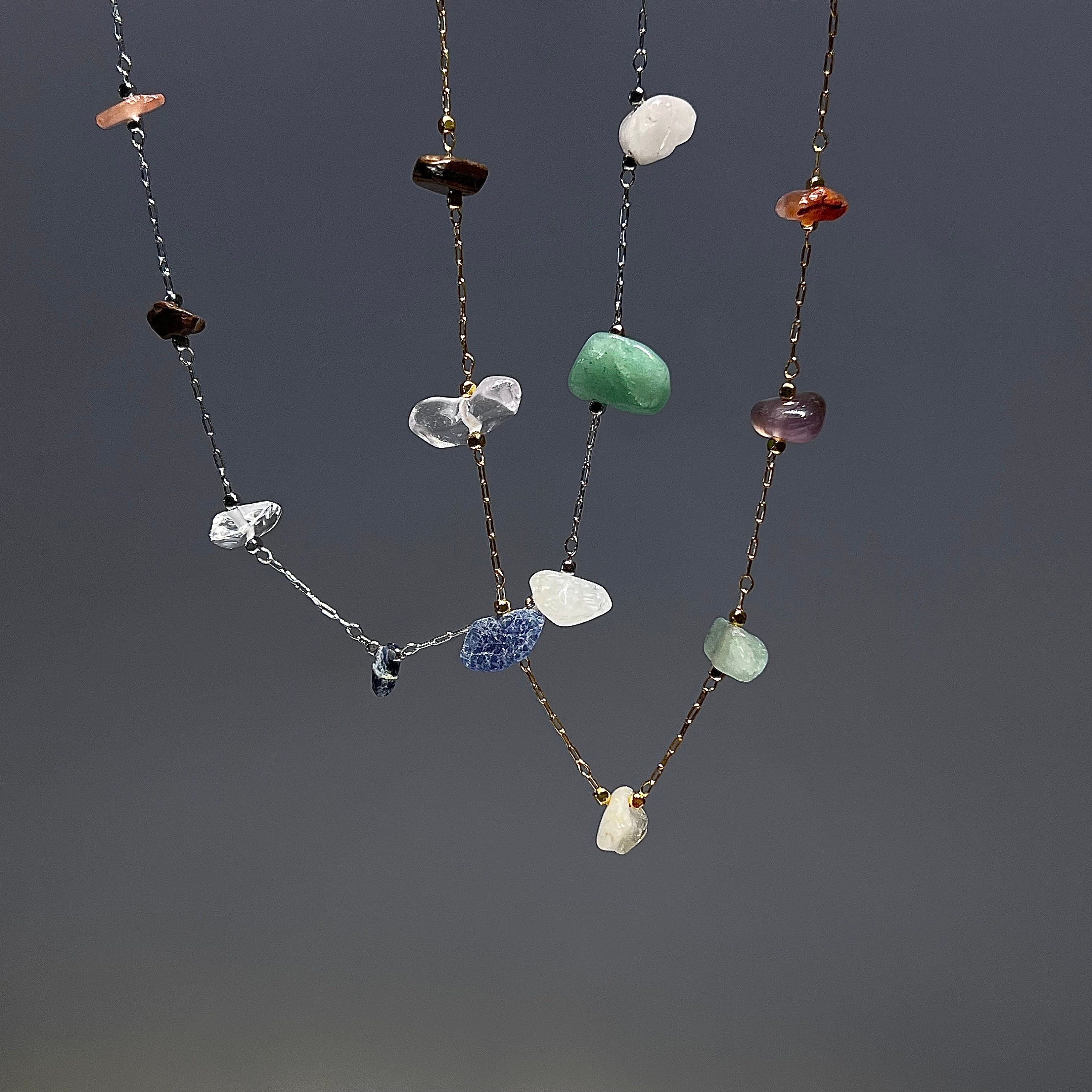Mixed Crystal Chips Necklace: Gold or Silver Plated, Adjustable Length