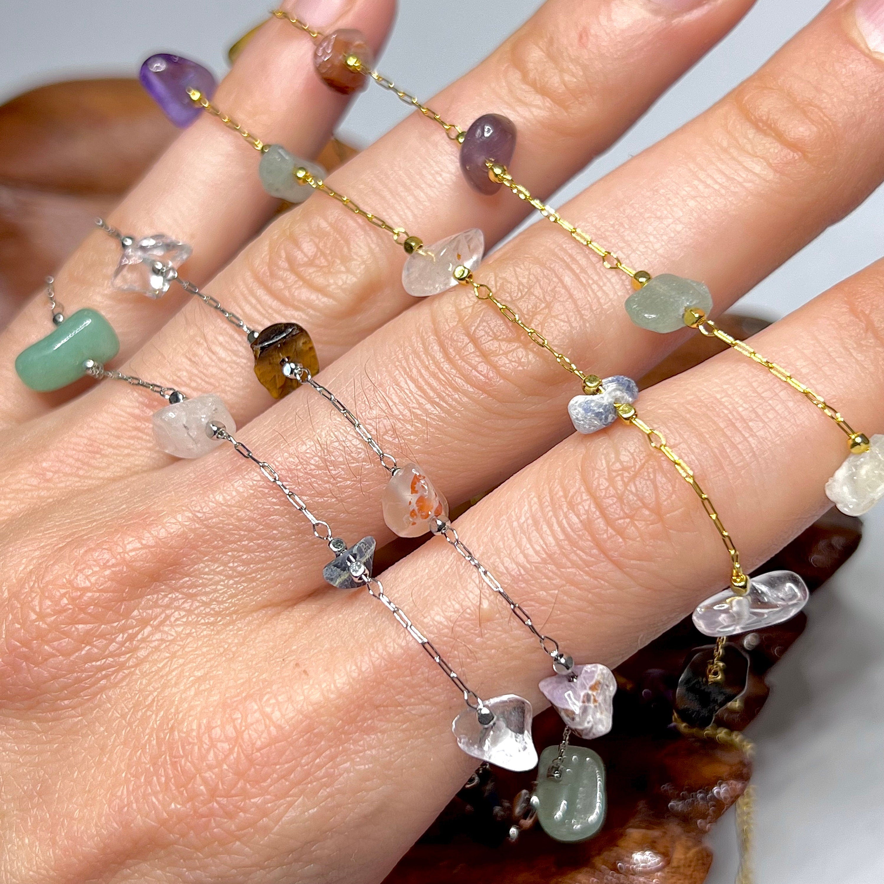 Mixed Crystal Chips Necklace: Gold or Silver Plated, Adjustable Length