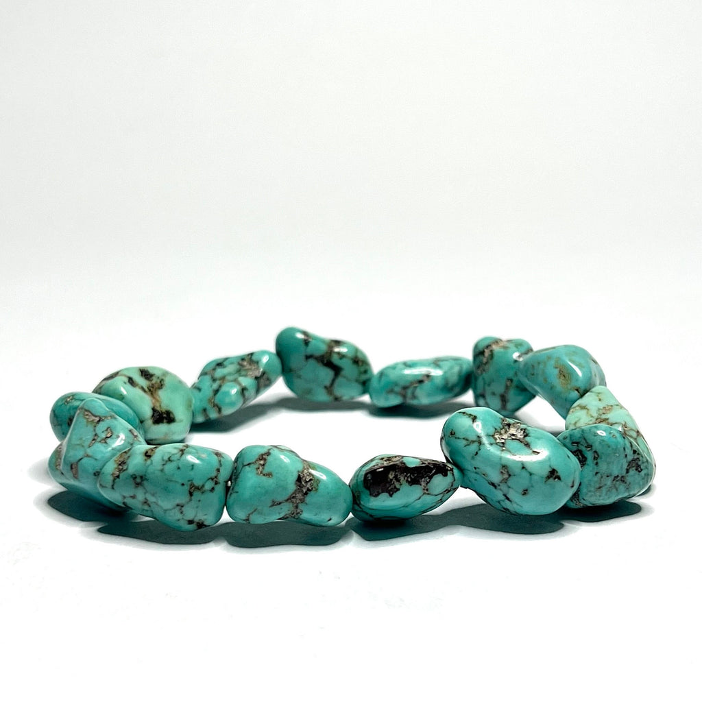 Howlite Turquoise Nugget Bracelet: Gemstone Beaded Stretch Bracelet