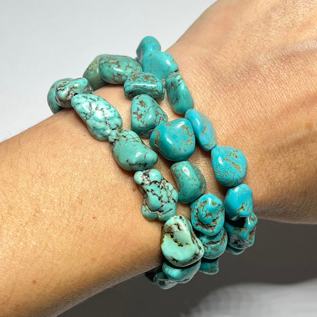 Howlite Turquoise Nugget Bracelet: Gemstone Beaded Stretch Bracelet