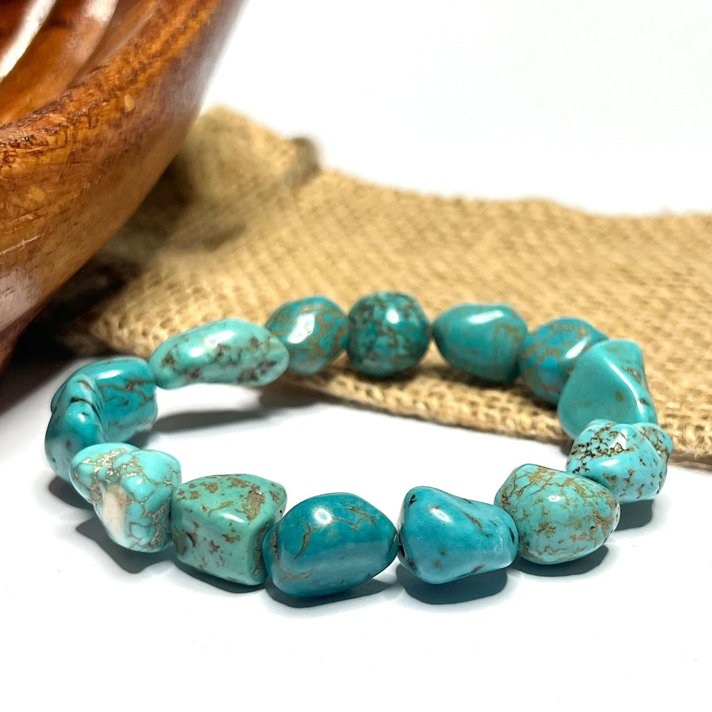 Howlite Turquoise Nugget Bracelet: Gemstone Beaded Stretch Bracelet