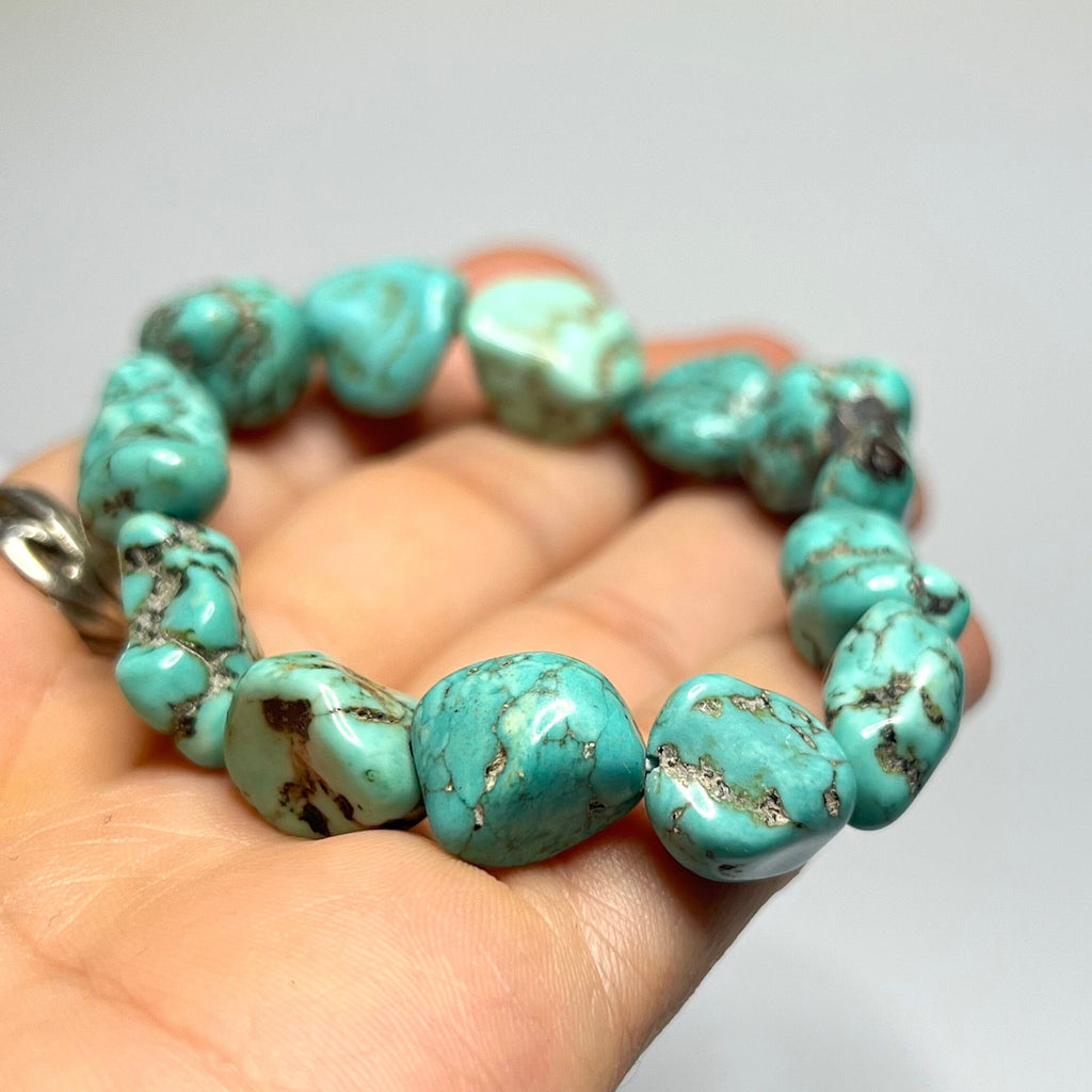 Howlite Turquoise Nugget Bracelet: Gemstone Beaded Stretch Bracelet