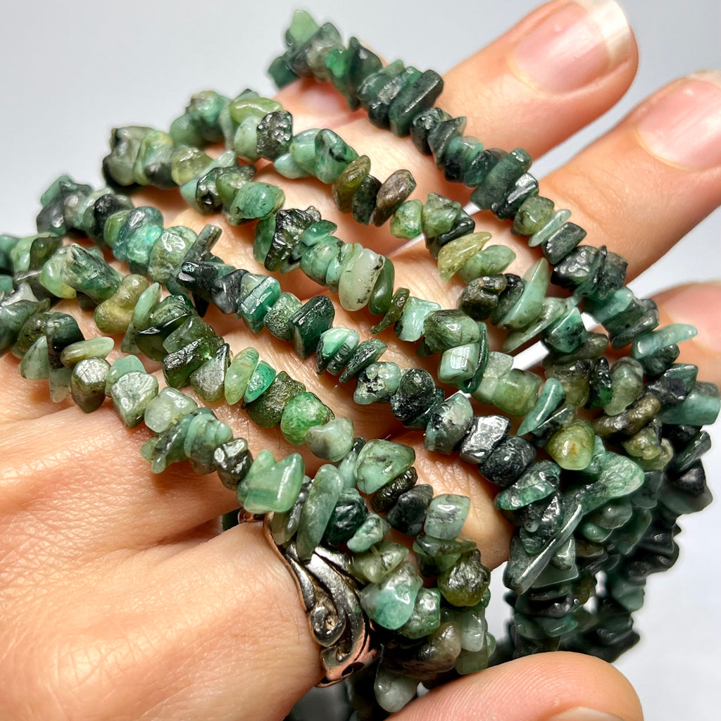 Emerald Chip Gemstone Necklace: Long 36 Inch Crystal Strand
