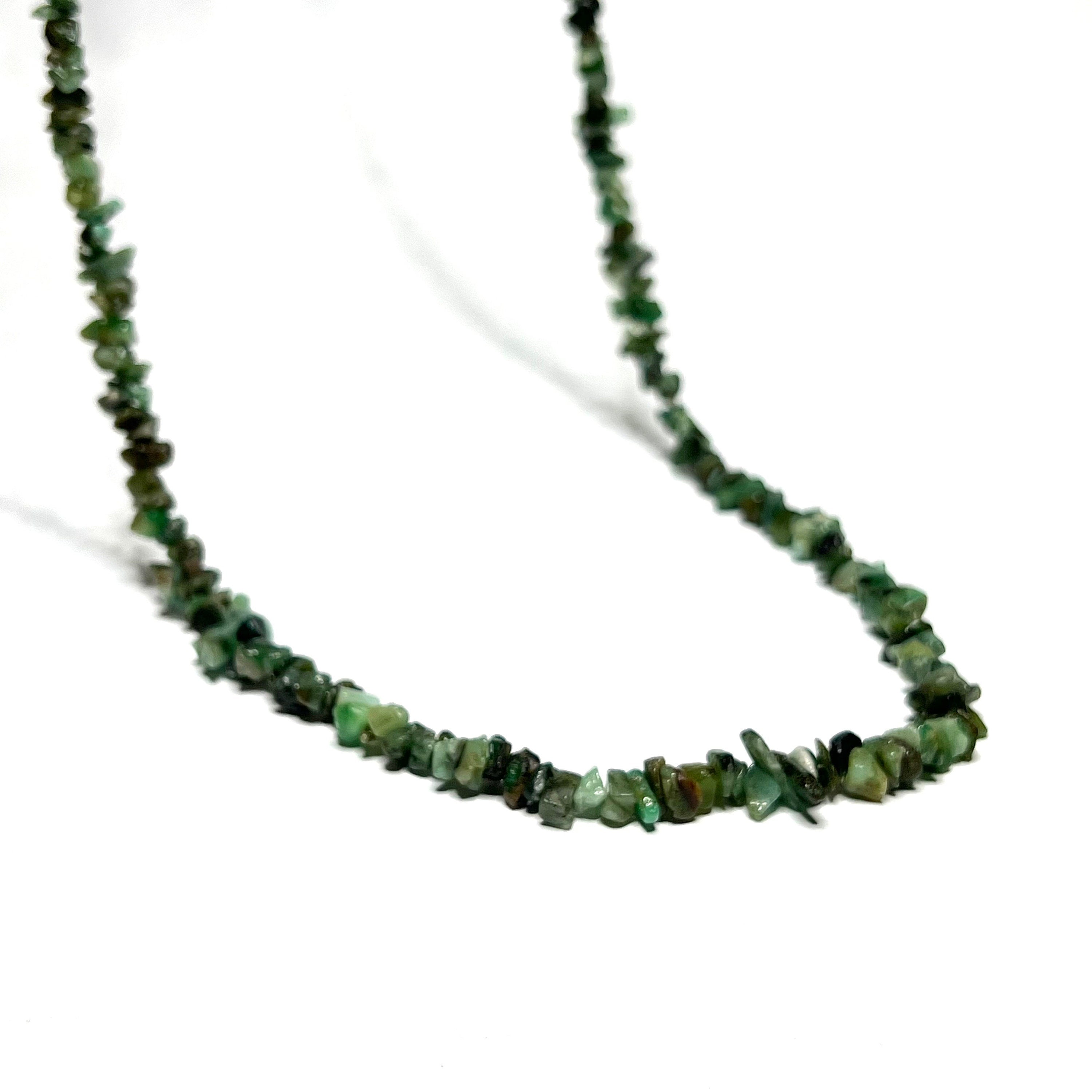 Emerald Chip Gemstone Necklace: Long 36 Inch Crystal Strand