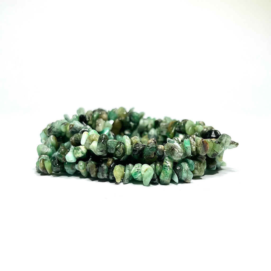 Emerald Chip Gemstone Necklace: Long 36 Inch Crystal Strand