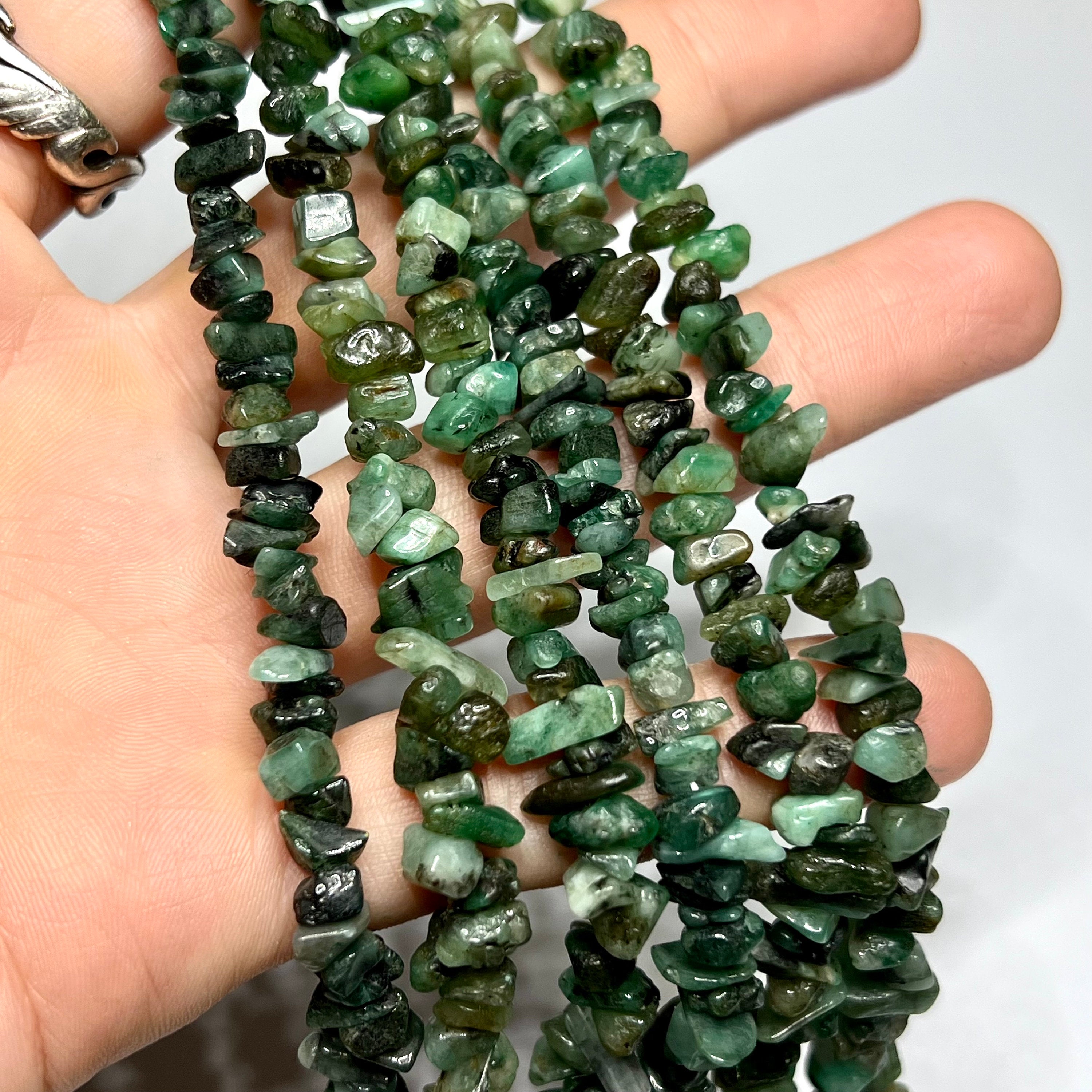 Emerald Chip Gemstone Necklace: Long 36 Inch Crystal Strand