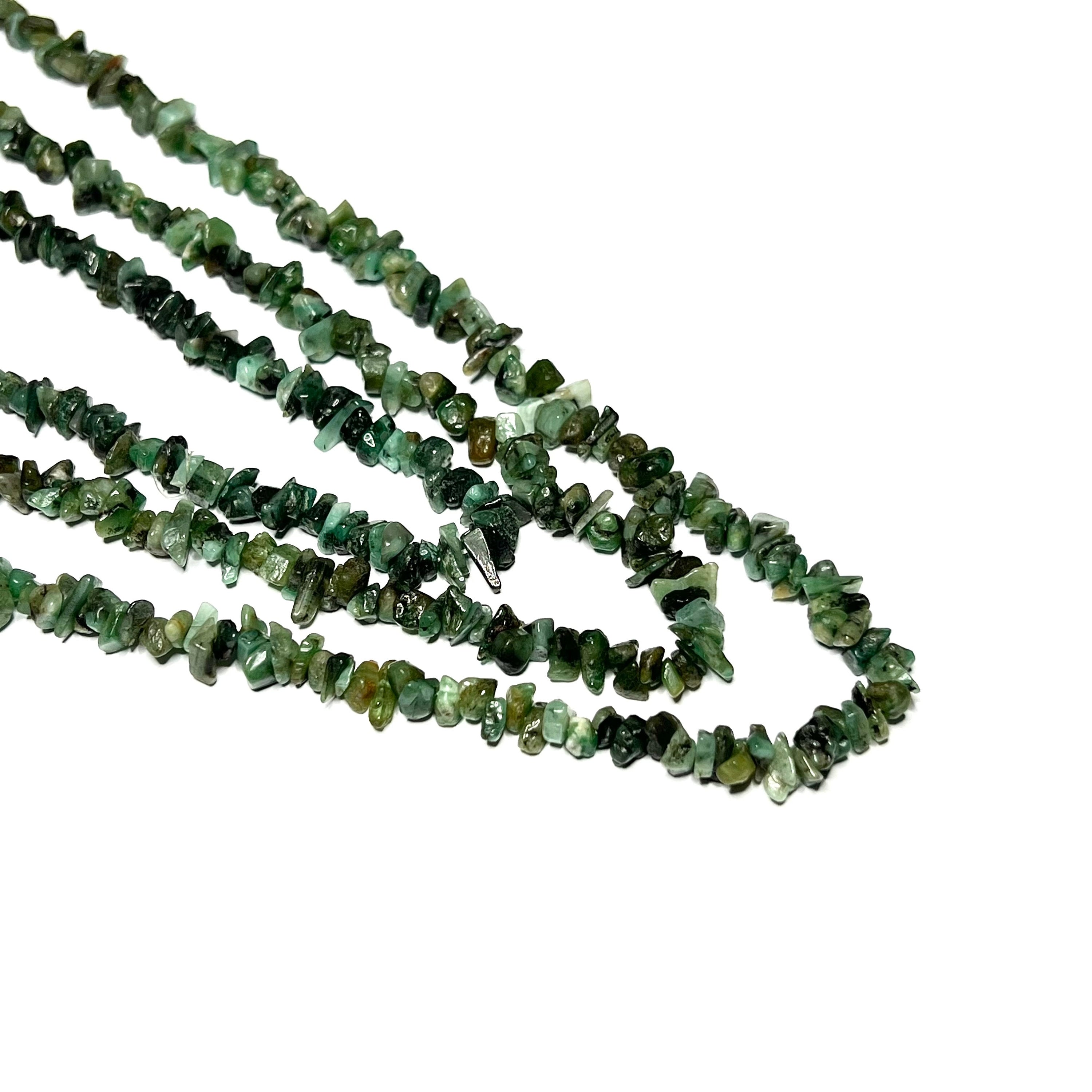 Emerald Chip Gemstone Necklace: Long 36 Inch Crystal Strand