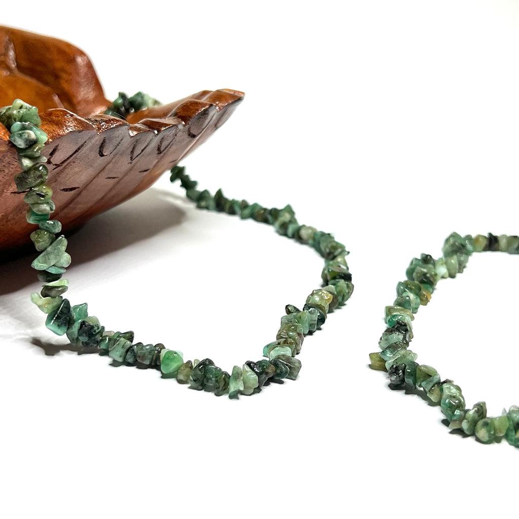 Emerald Chip Gemstone Necklace: Long 36 Inch Crystal Strand