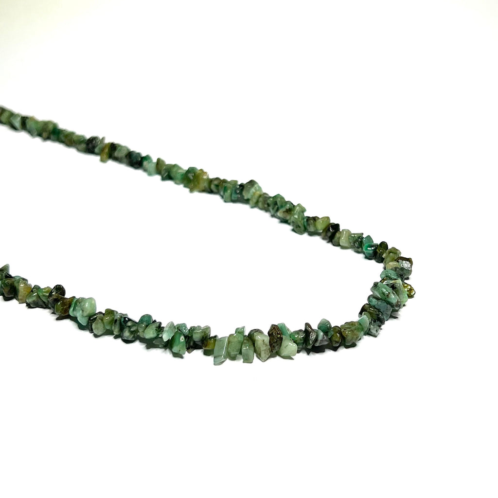 Emerald Chip Gemstone Necklace: Long 36 Inch Crystal Strand
