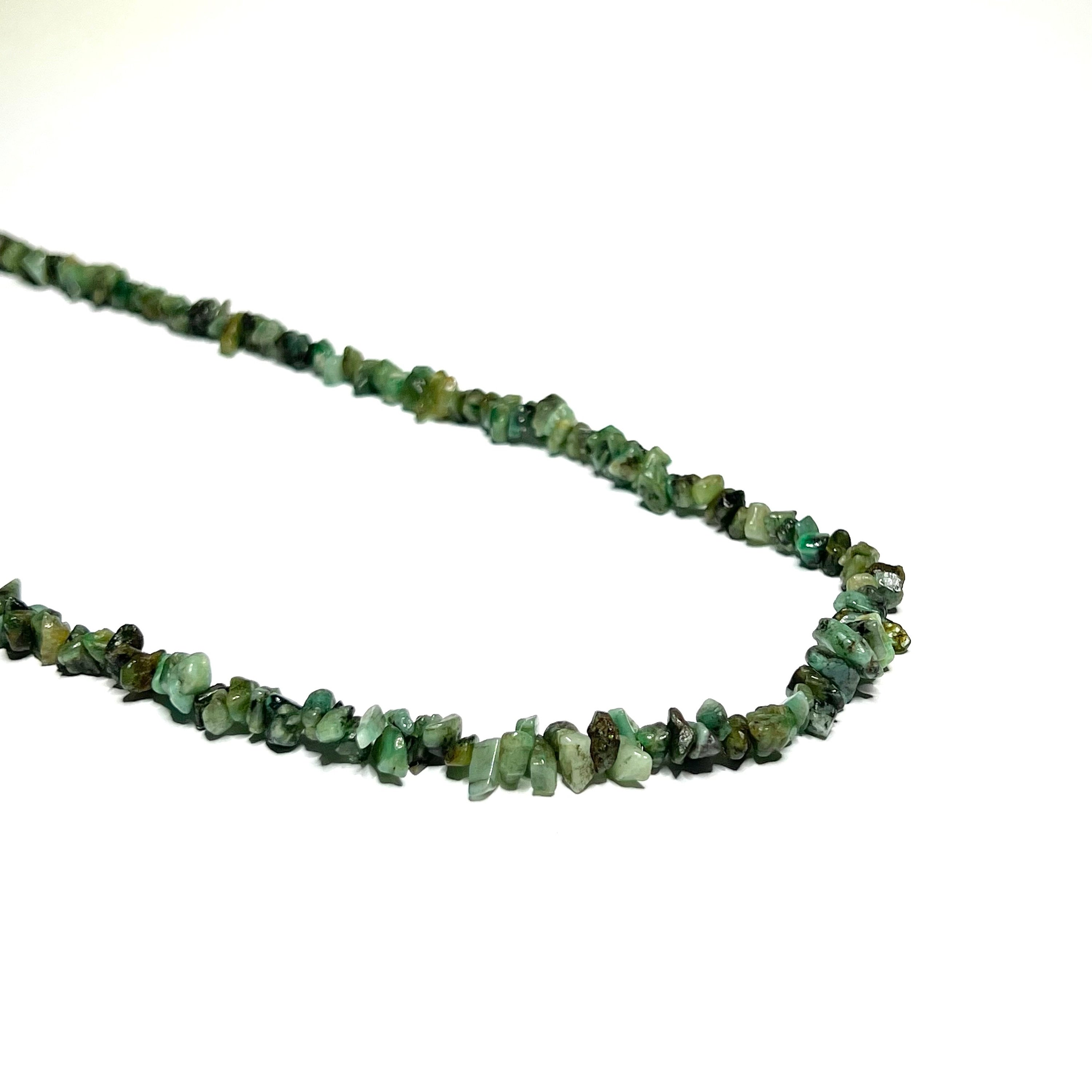 Emerald Chip Gemstone Necklace: Long 36 Inch Crystal Strand