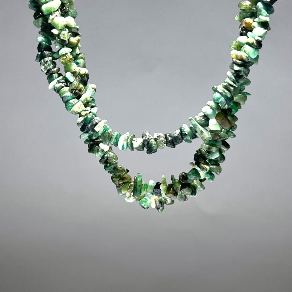 Emerald Chip Gemstone Necklace: Long 36 Inch Crystal Strand