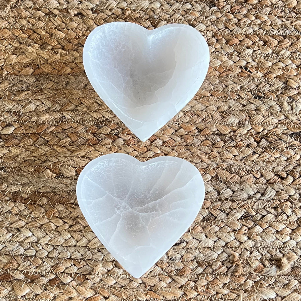 Selenite Crystal Charging Station, Heart Shape Offering Bowl